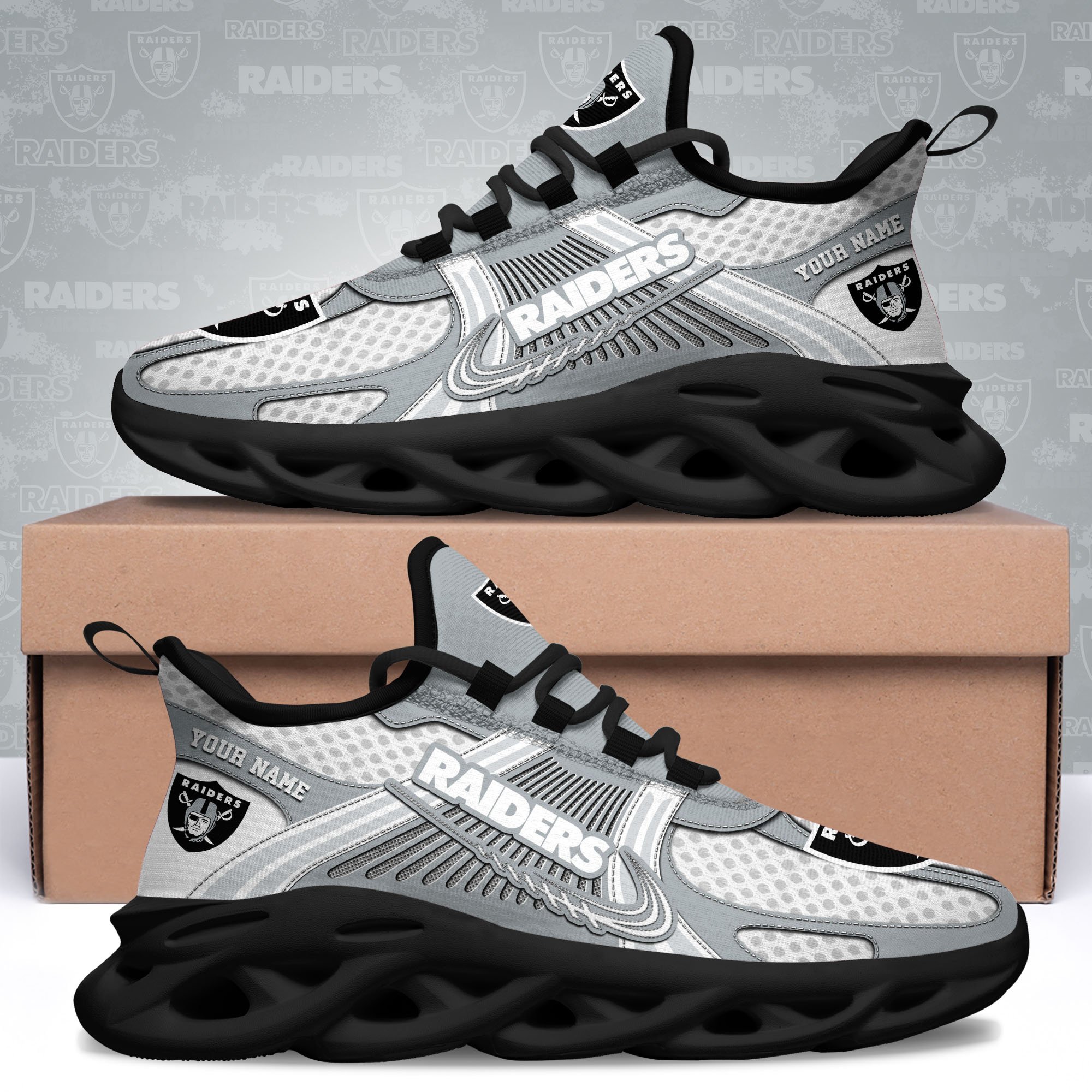 Las Vegas Raiders Clunky Sneakers Custom Your Name, Sport Sneakers For Fans, Gifts For Sport Lovers, Gift For Dad ETRG-62453 - Famjoys Las Vegas Raiders Clunky Sneakers Custom Your Name, Sport Sneakers For Fans, Gifts For Sport Lovers, Gift For Dad ETRG-62453 - Famjoys