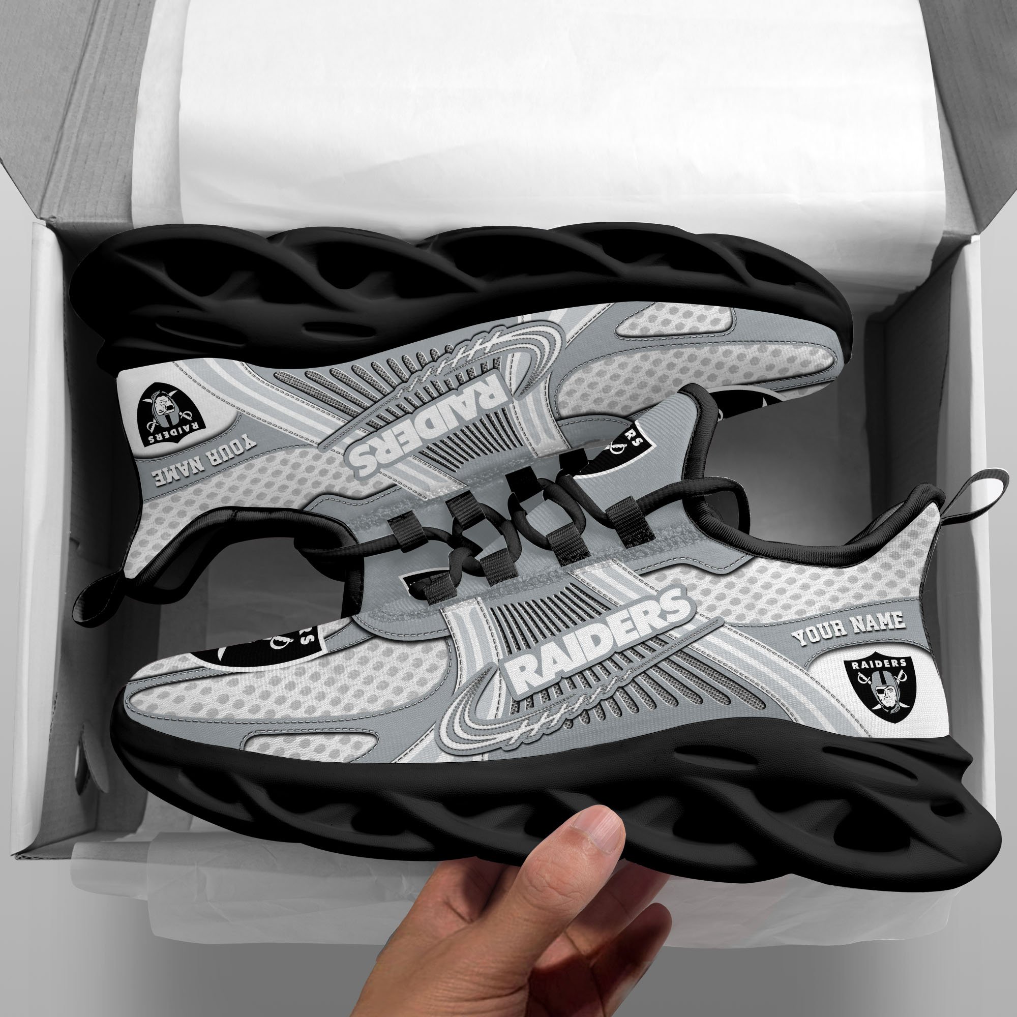 Las Vegas Raiders Clunky Sneakers Custom Your Name, Sport Sneakers For Fans, Gifts For Sport Lovers, Gift For Dad ETRG-62453 - Famjoys Las Vegas Raiders Clunky Sneakers Custom Your Name, Sport Sneakers For Fans, Gifts For Sport Lovers, Gift For Dad ETRG-62453 - Famjoys