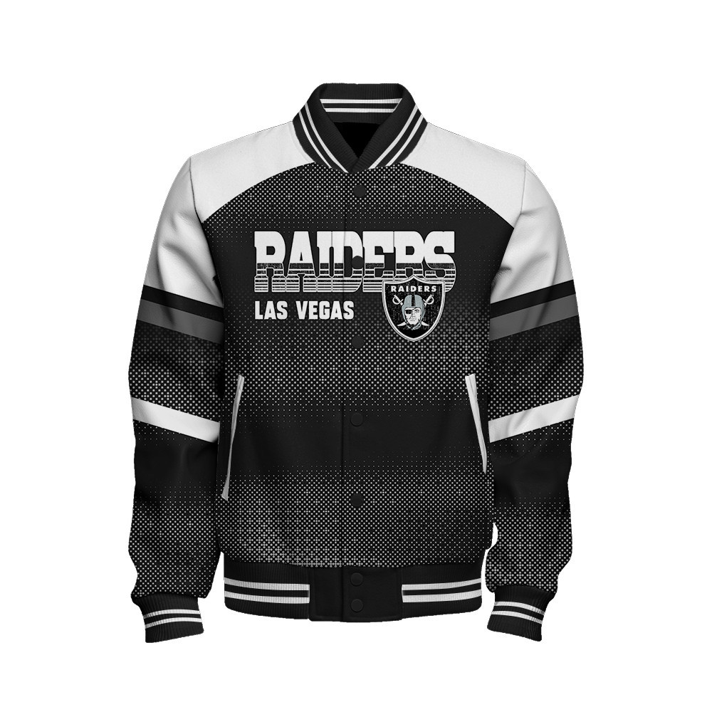 Las Vegas Raiders - Fearless Warrior Unisex Varsity Jacket - Famjoys Las Vegas Raiders - Fearless Warrior Unisex Varsity Jacket - Famjoys