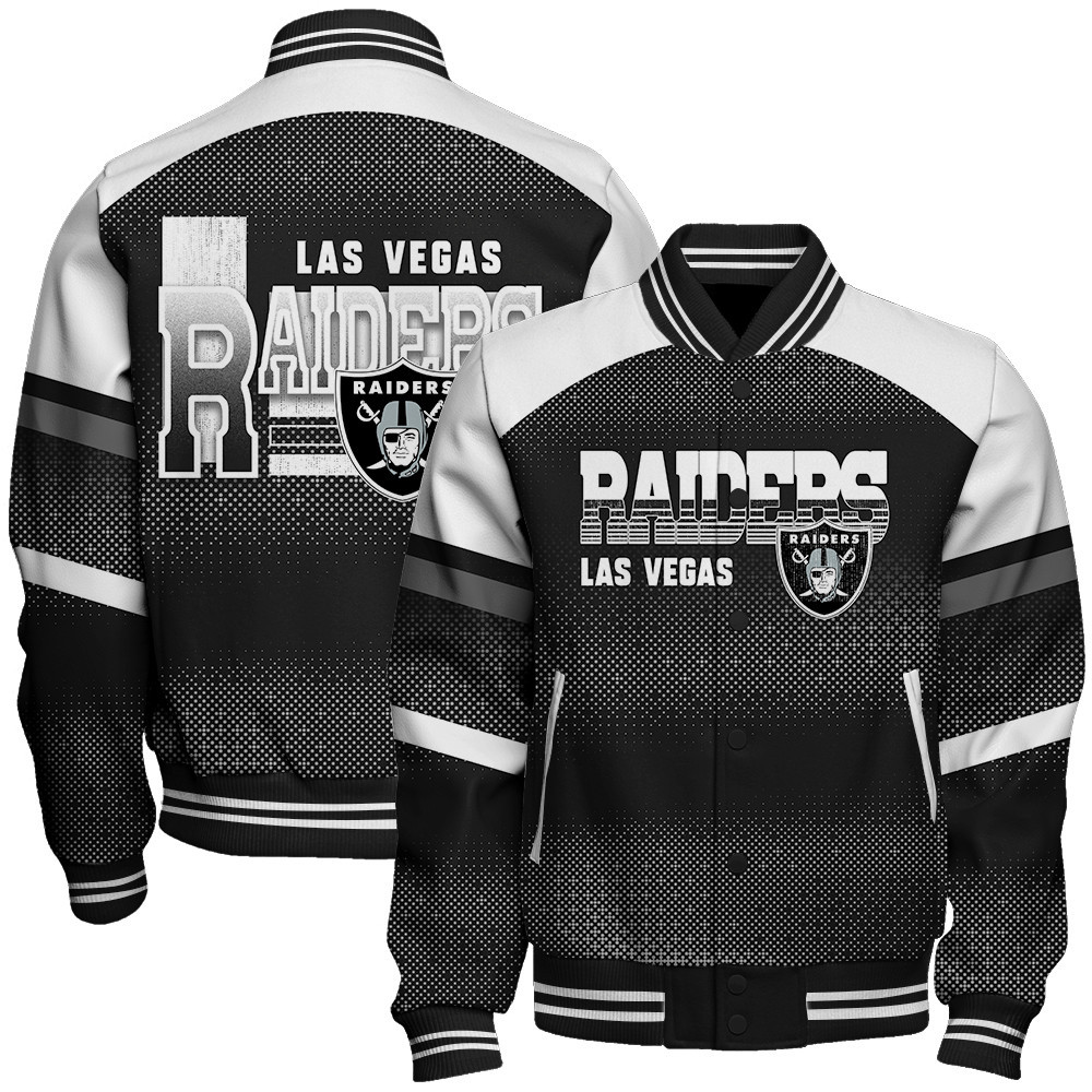 Las Vegas Raiders - Fearless Warrior Unisex Varsity Jacket - Famjoys Las Vegas Raiders - Fearless Warrior Unisex Varsity Jacket - Famjoys
