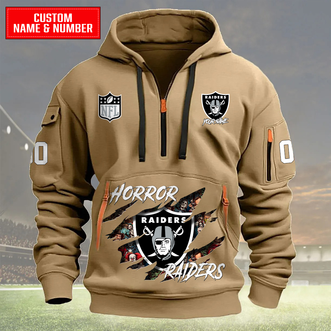Las Vegas Raiders Halloween Horror Collection Personalize Quarter Zip Hoodie AZCAQZH000026 - Famjoys Las Vegas Raiders Halloween Horror Collection Personalize Quarter Zip Hoodie AZCAQZH000026 - Famjoys
