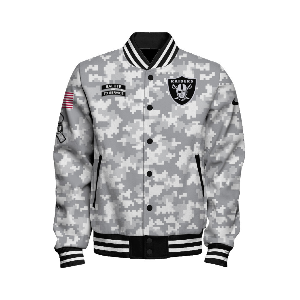 Las Vegas Raiders National Football League Arctic Camo Unisex Varsity Jacket - Famjoys Las Vegas Raiders National Football League Arctic Camo Unisex Varsity Jacket - Famjoys