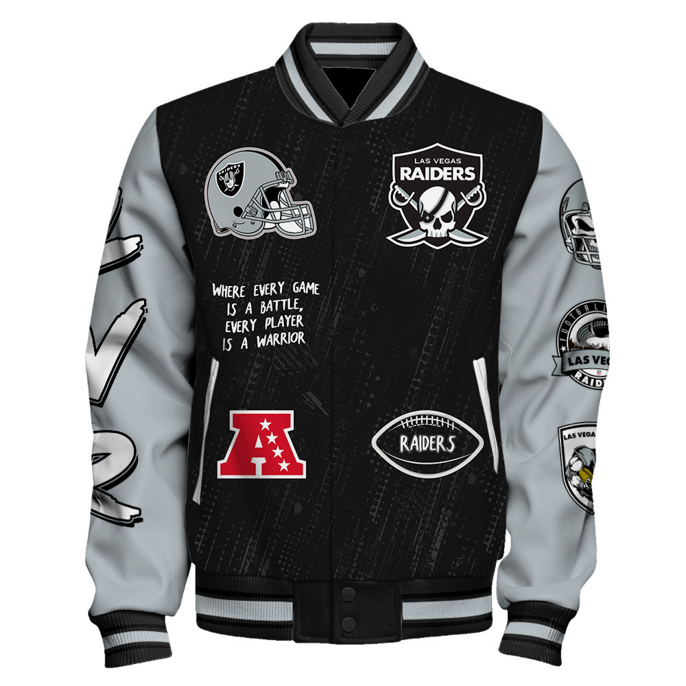 Las Vegas Raiders National Football League Conquer Every Field Unisex Varsity Jacket - Famjoys Las Vegas Raiders National Football League Conquer Every Field Unisex Varsity Jacket - Famjoys