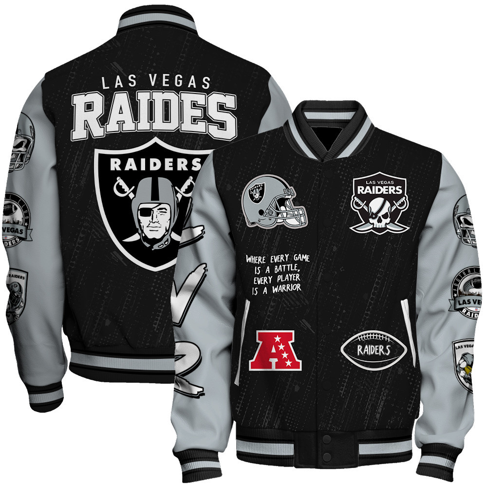 Las Vegas Raiders National Football League Conquer Every Field Unisex Varsity Jacket - Famjoys Las Vegas Raiders National Football League Conquer Every Field Unisex Varsity Jacket - Famjoys