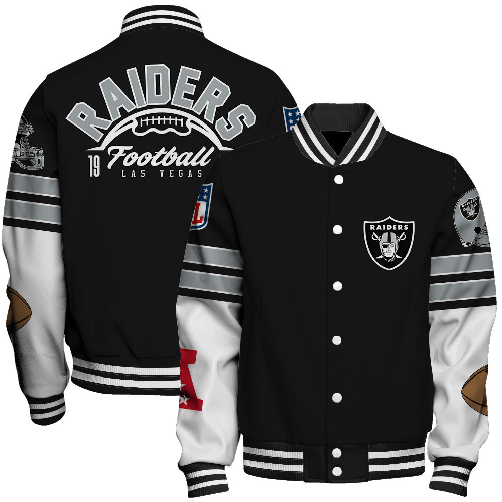 Las Vegas Raiders National Football League Feel The Power Unisex Varsity Jacket - Famjoys Las Vegas Raiders National Football League Feel The Power Unisex Varsity Jacket - Famjoys