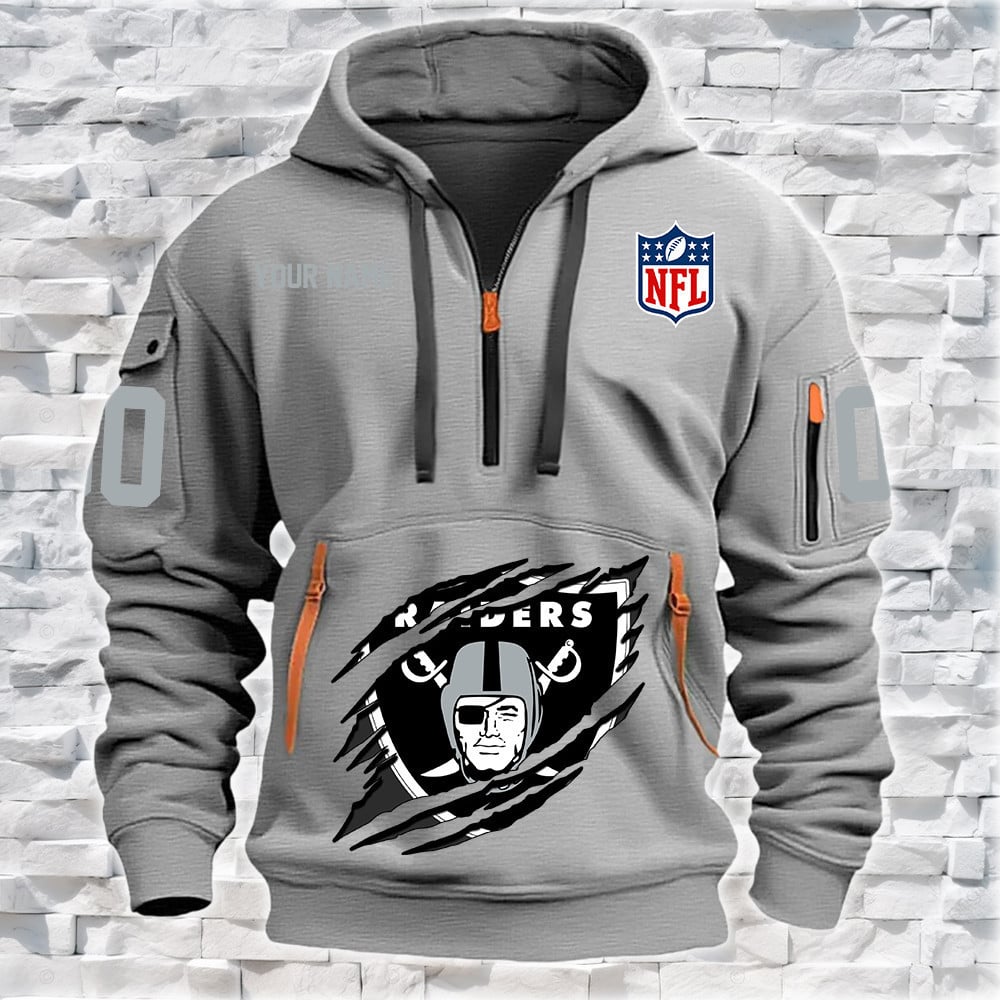 Las Vegas Raiders New Personalized Quarter Zip Hoodie NA028 - Famjoys Las Vegas Raiders New Personalized Quarter Zip Hoodie NA028 - Famjoys