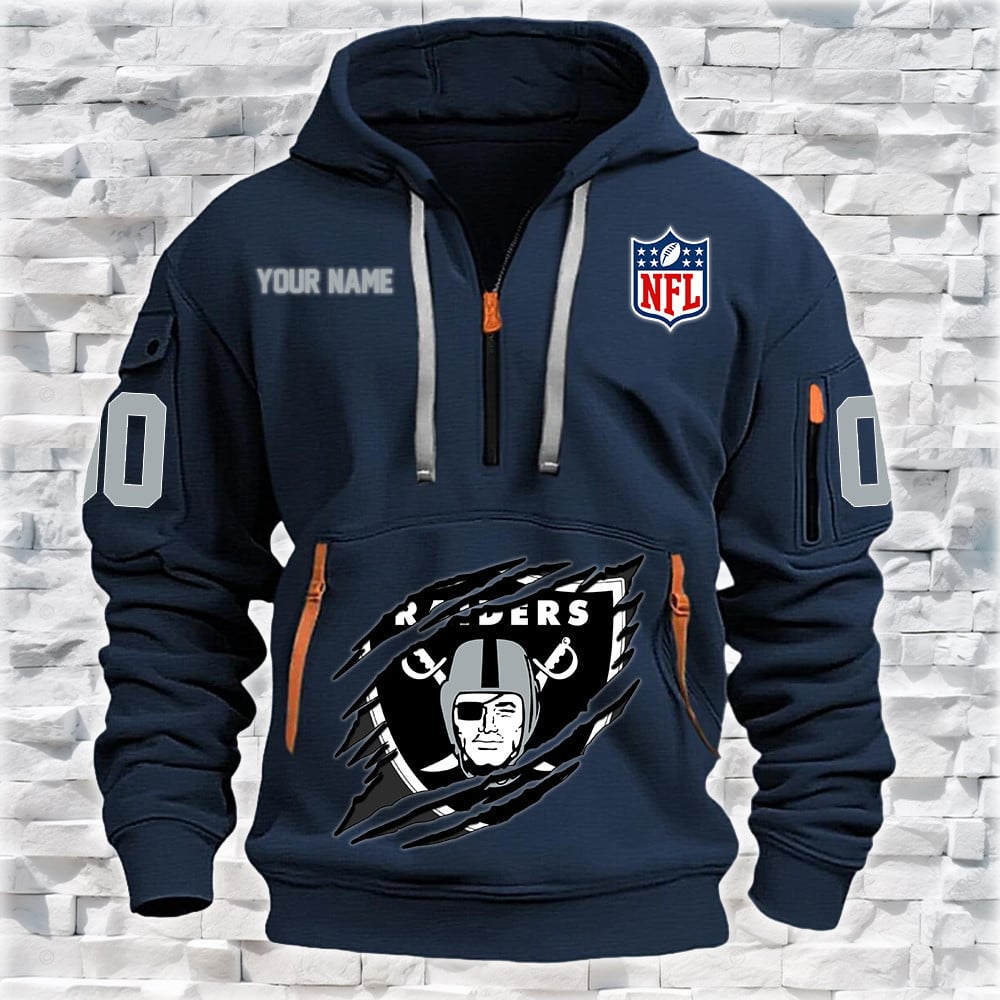 Las Vegas Raiders New Personalized Quarter Zip Hoodie NA028 - Famjoys Las Vegas Raiders New Personalized Quarter Zip Hoodie NA028 - Famjoys