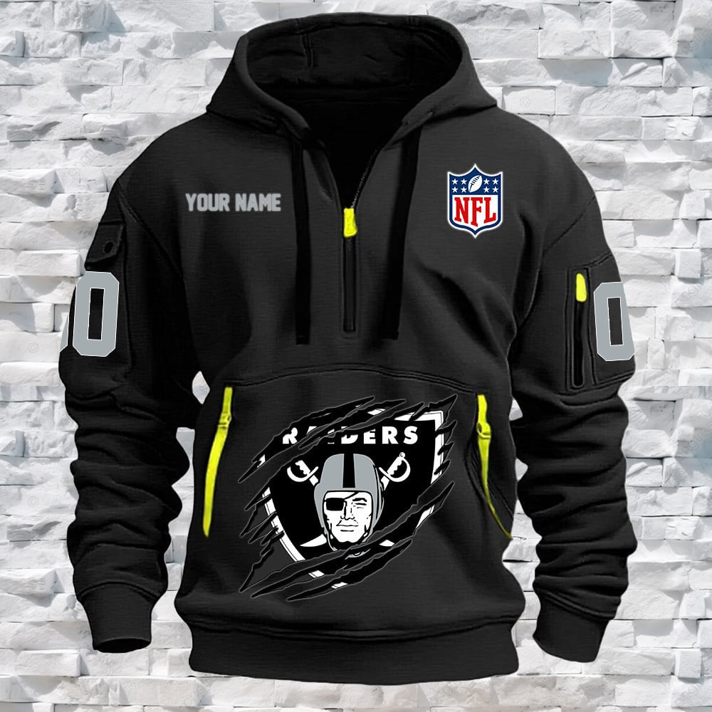 Las Vegas Raiders New Personalized Quarter Zip Hoodie NA028 - Famjoys Las Vegas Raiders New Personalized Quarter Zip Hoodie NA028 - Famjoys
