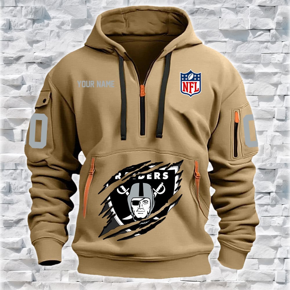 Las Vegas Raiders New Personalized Quarter Zip Hoodie NA028 - Famjoys Las Vegas Raiders New Personalized Quarter Zip Hoodie NA028 - Famjoys