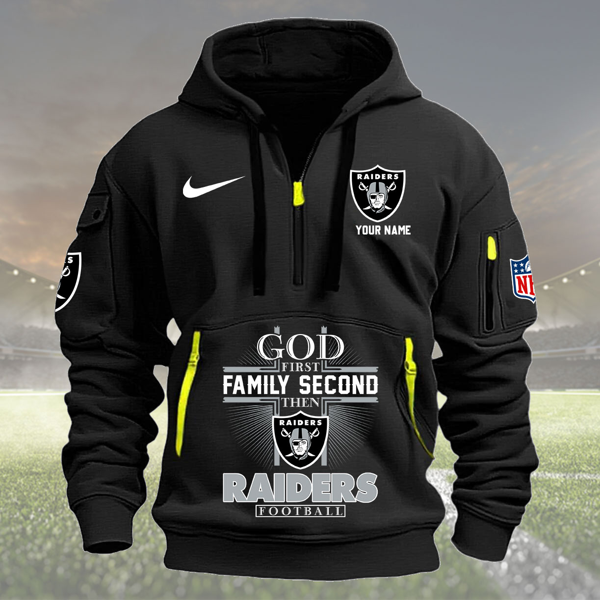 Las Vegas Raiders Personalized Quarter Zip Hoodie New Collection AZBTQZH000263 - Famjoys Las Vegas Raiders Personalized Quarter Zip Hoodie New Collection AZBTQZH000263 - Famjoys