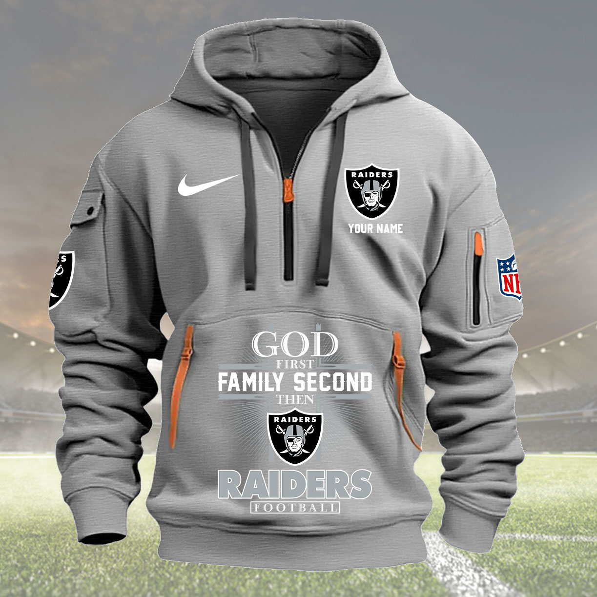Las Vegas Raiders Personalized Quarter Zip Hoodie New Collection AZBTQZH000263 - Famjoys Las Vegas Raiders Personalized Quarter Zip Hoodie New Collection AZBTQZH000263 - Famjoys