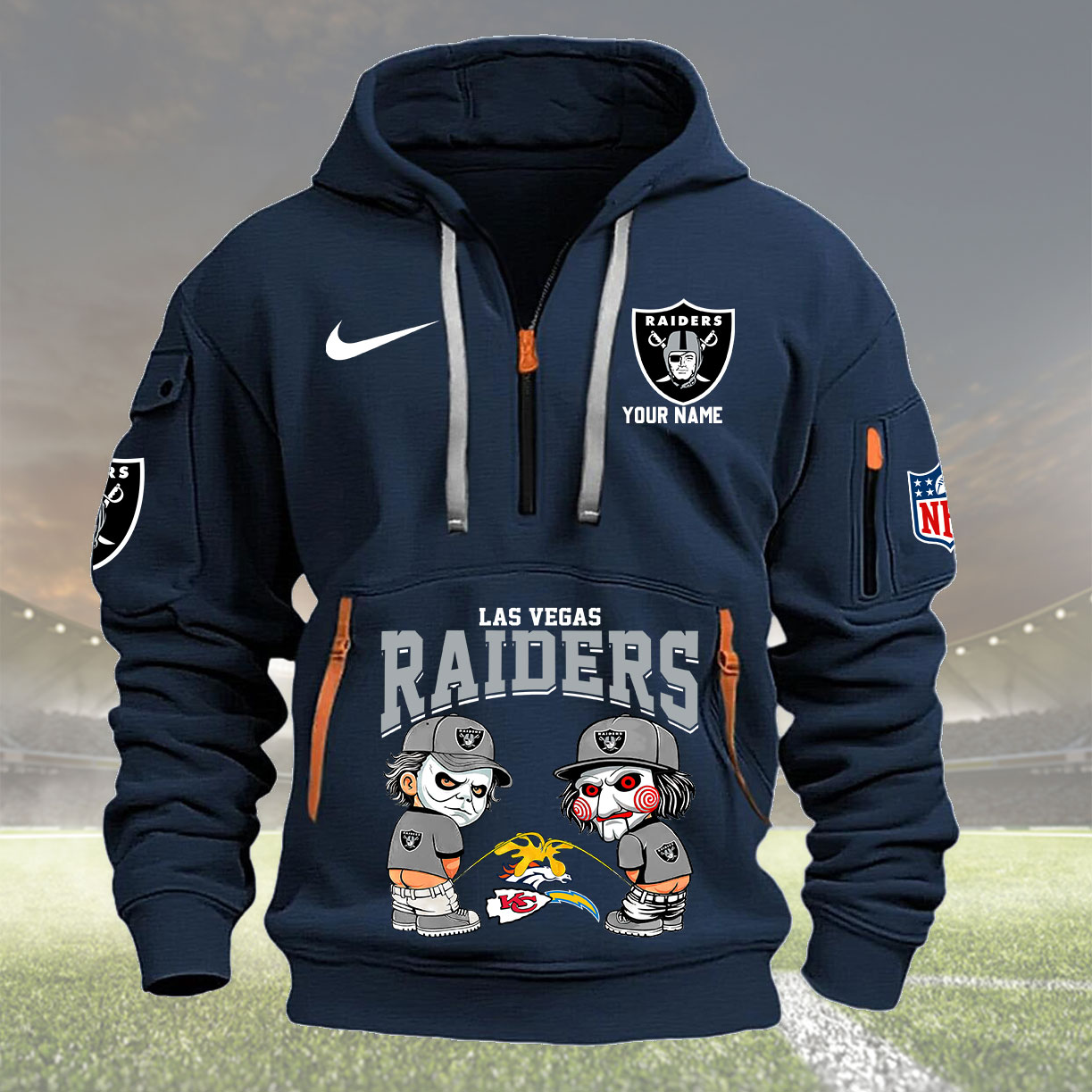 Las Vegas Raiders Personalized Quarter Zip Hoodie New Collection AZBTQZH000297 - Famjoys Las Vegas Raiders Personalized Quarter Zip Hoodie New Collection AZBTQZH000297 - Famjoys