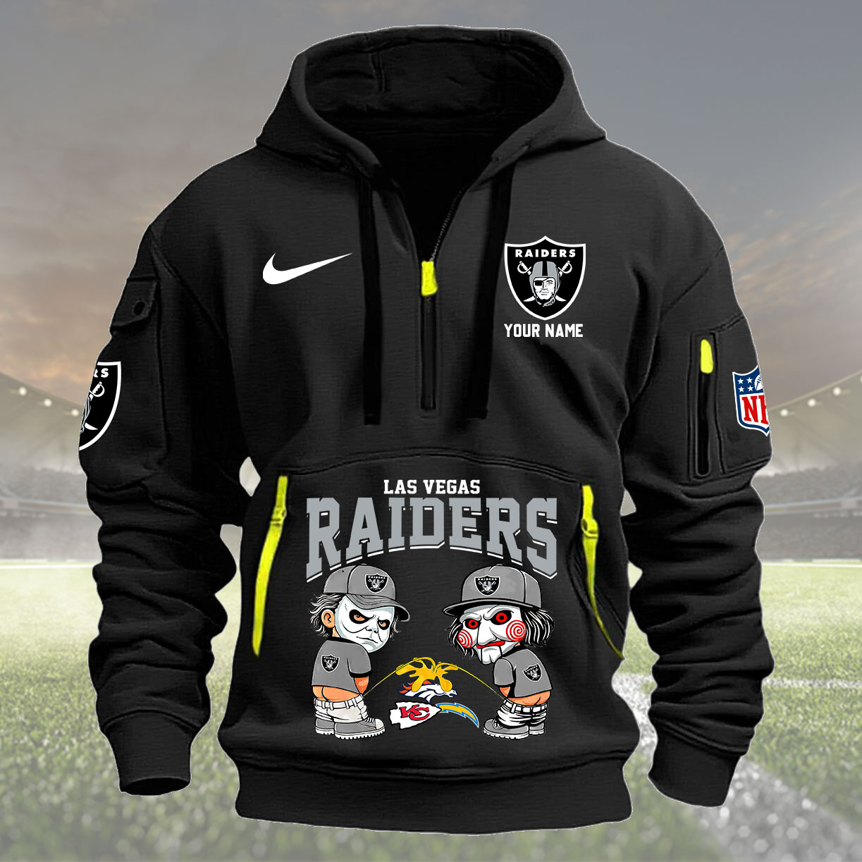 Las Vegas Raiders Personalized Quarter Zip Hoodie New Collection AZBTQZH000297 - Famjoys Las Vegas Raiders Personalized Quarter Zip Hoodie New Collection AZBTQZH000297 - Famjoys
