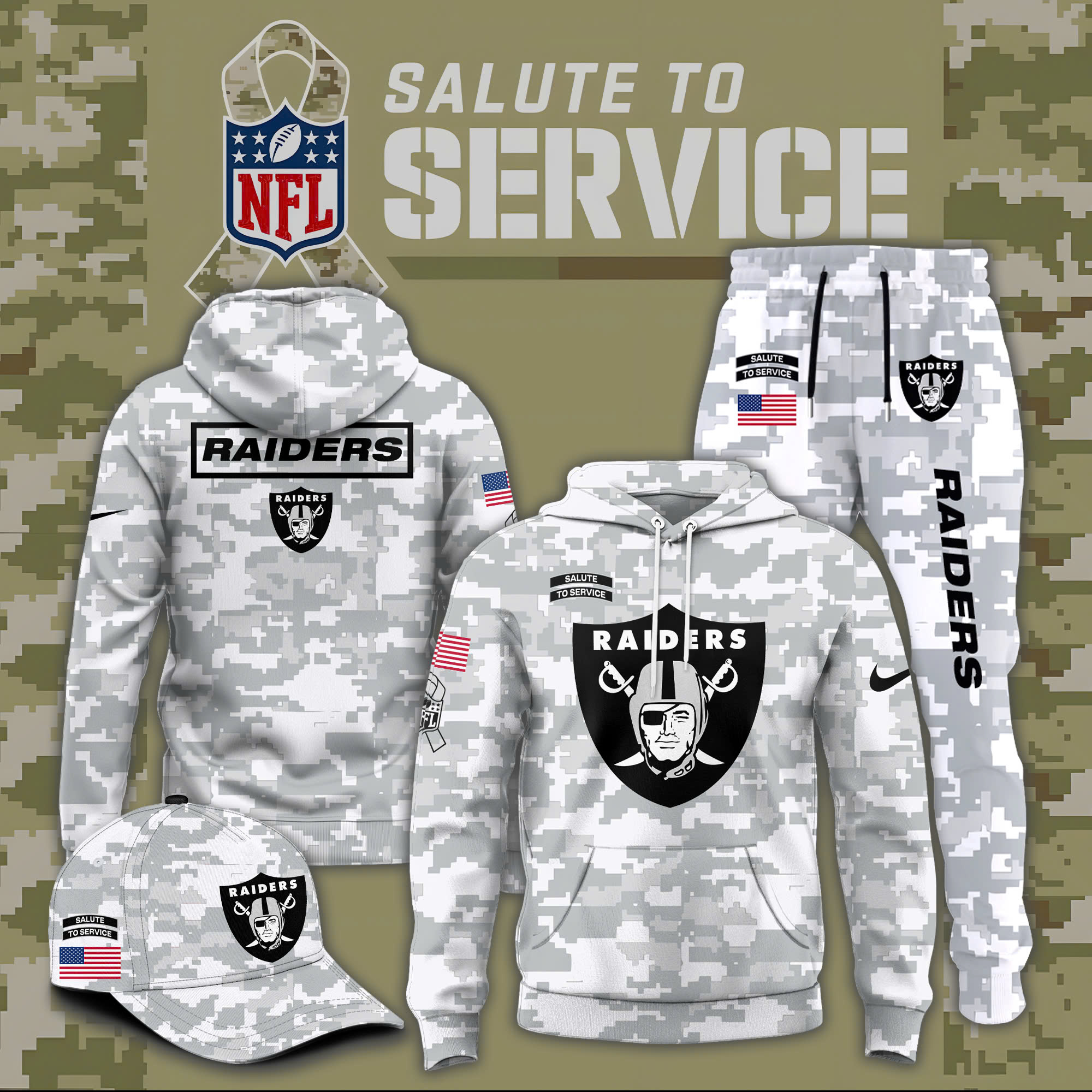 Las Vegas Raiders Salute to Service Club Fleece Pullover Hoodie - Famjoys Las Vegas Raiders Salute to Service Club Fleece Pullover Hoodie - Famjoys