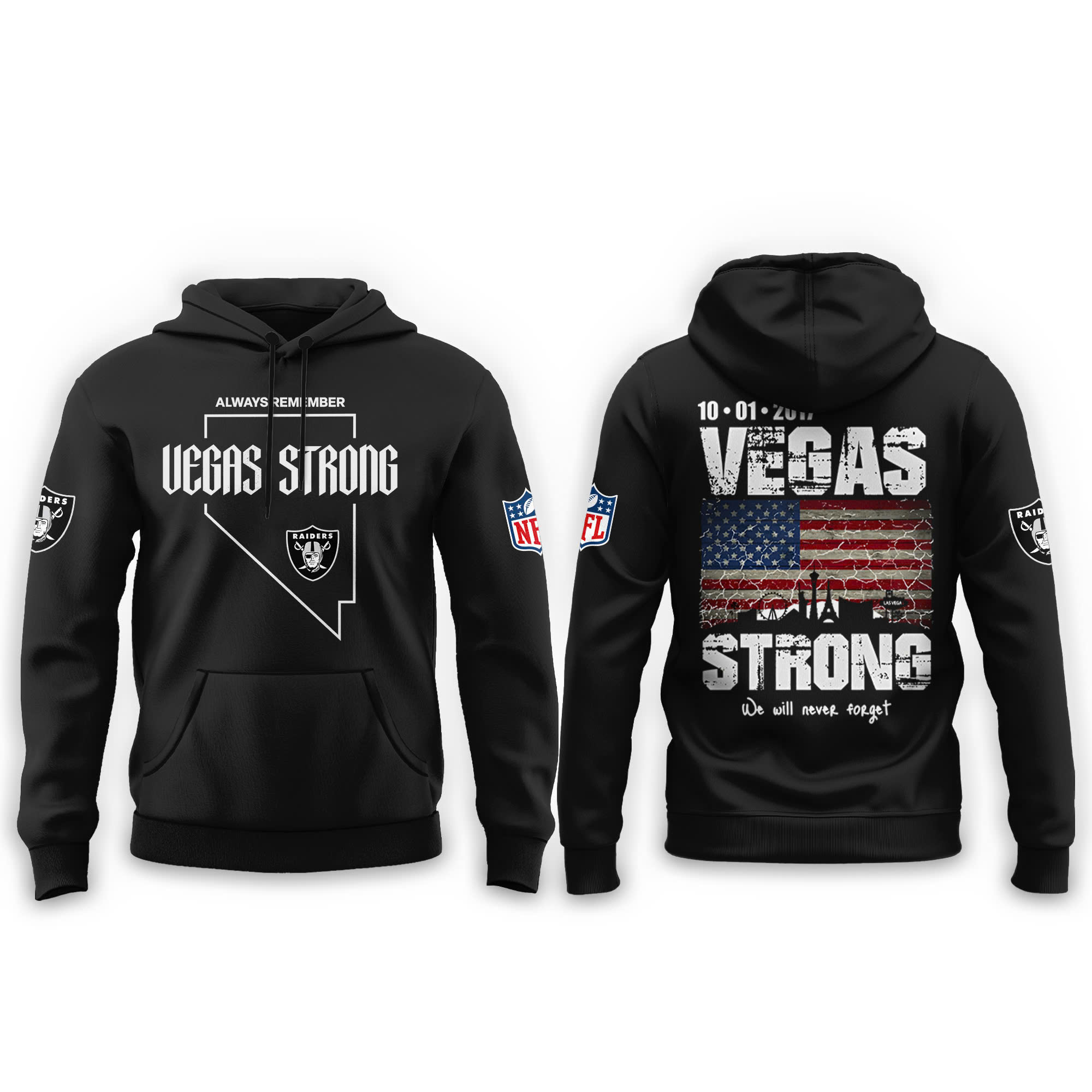 Las Vegas Raiders VegasStrong Always Remember Hoodie - Famjoys Las Vegas Raiders VegasStrong Always Remember Hoodie - Famjoys