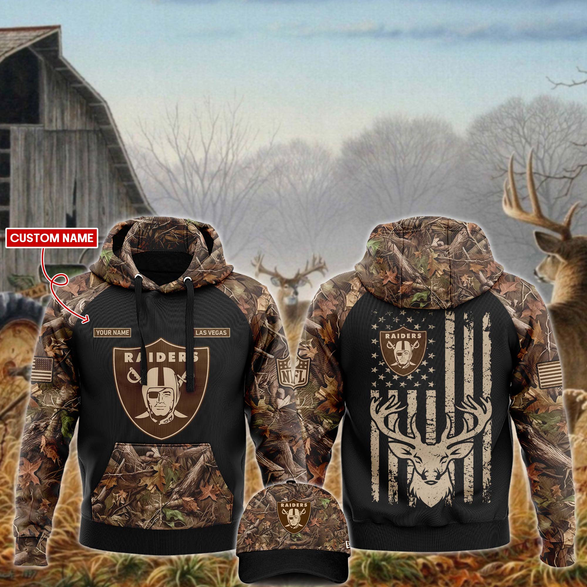 Las Vegas Raiders x Hunting Hoodie - Famjoys Las Vegas Raiders x Hunting Hoodie - Famjoys