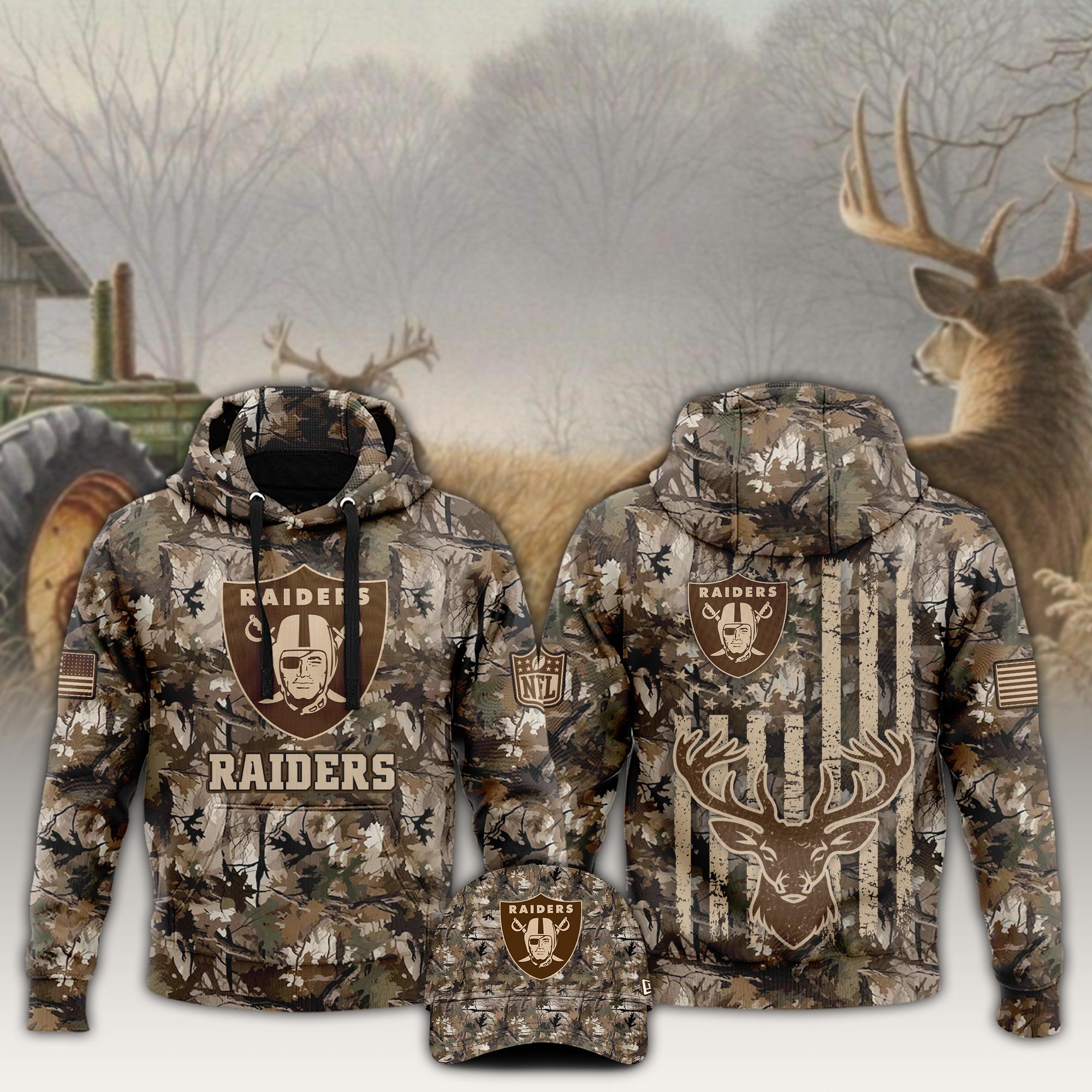 Las Vegas Raiders x Hunting Hoodie s v4 - Famjoys Las Vegas Raiders x Hunting Hoodie s v4 - Famjoys