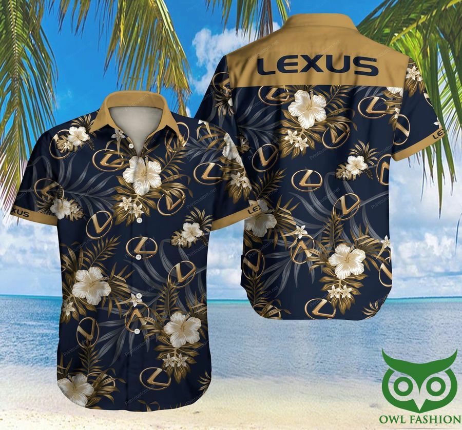 Lexus Car Golden And Flowers Blue Gray Hawaiian Shirt - Famjoys Lexus Car Golden And Flowers Blue Gray Hawaiian Shirt - Famjoys