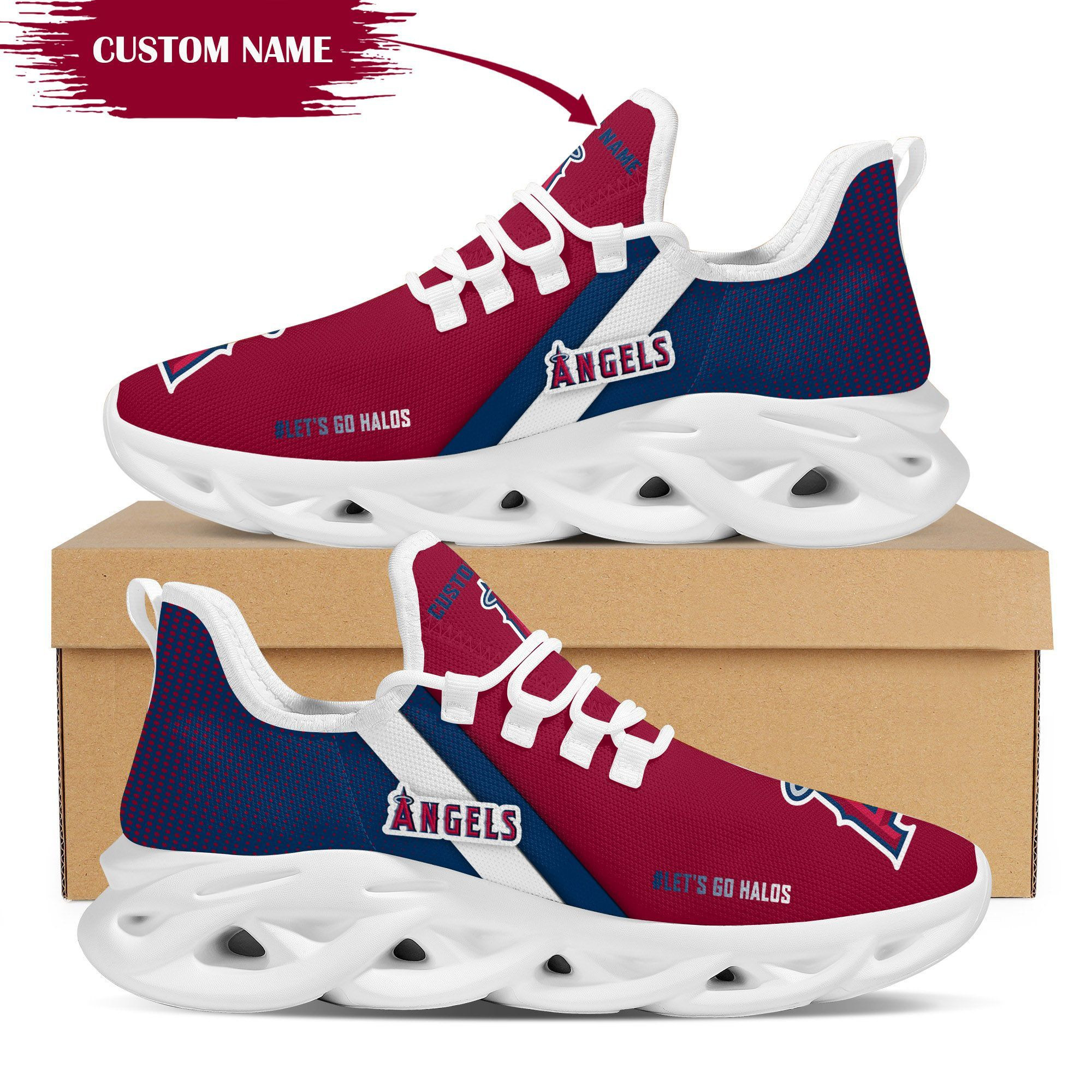Los Angeles Angels Custom Personalized Max Soul Sneakers Shoes - Famjoys Los Angeles Angels Custom Personalized Max Soul Sneakers Shoes - Famjoys