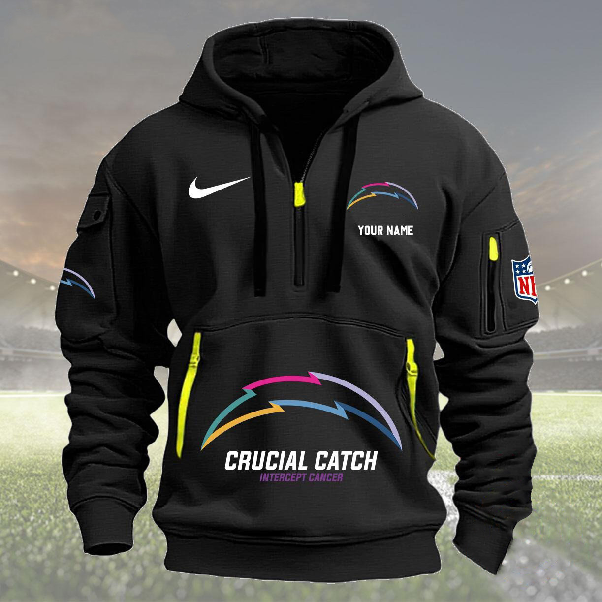 Los Angeles Chargers 2024 Quarter Half Zip Hoodie Crucial Catch Intercept Cancer - Famjoys Los Angeles Chargers 2024 Quarter Half Zip Hoodie Crucial Catch Intercept Cancer - Famjoys