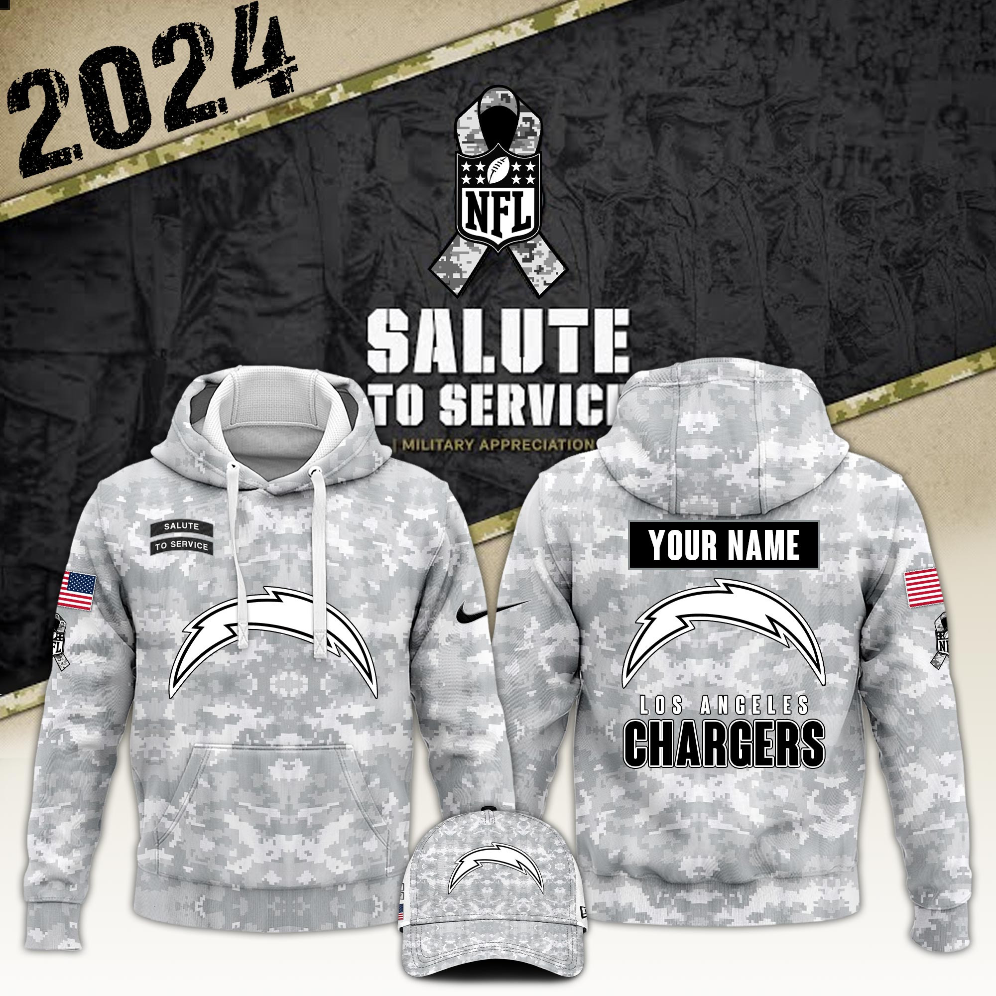 Los Angeles Chargers Arctic Camo Salute to Service Club Hoodie Edition - Famjoys Los Angeles Chargers Arctic Camo Salute to Service Club Hoodie Edition - Famjoys