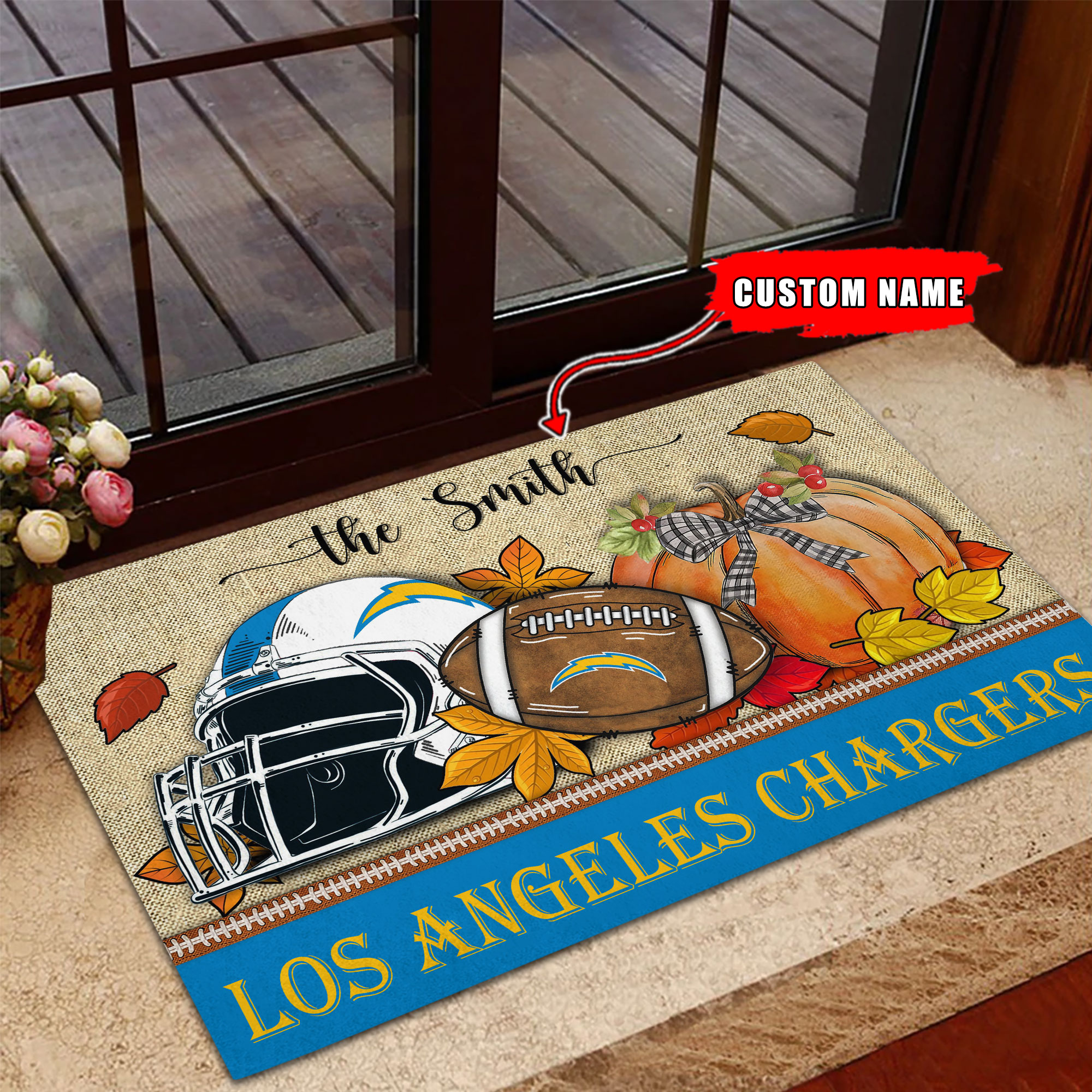 Los Angeles Chargers Fall Football Doormat - Famjoys Los Angeles Chargers Fall Football Doormat - Famjoys