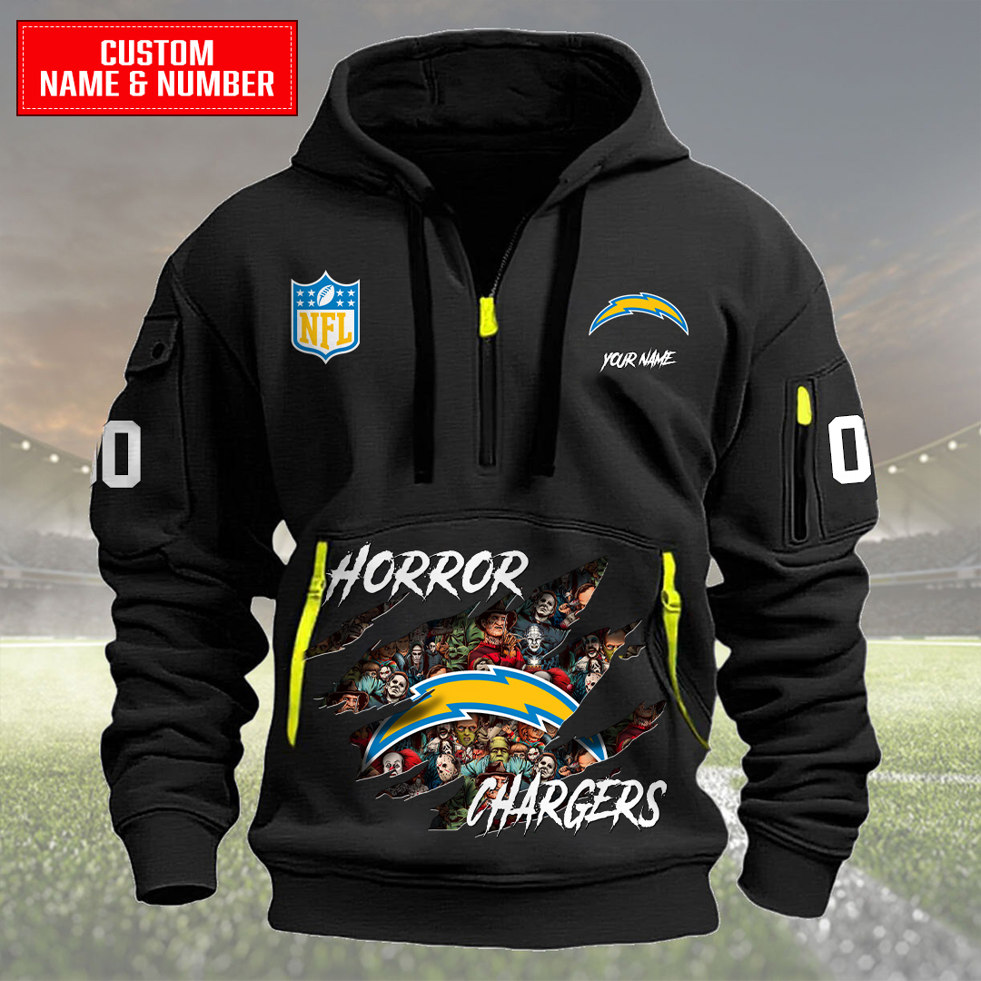 Los Angeles Chargers Halloween Horror Collection Personalize Quarter Zip Hoodie AZCAQZH000027 - Famjoys Los Angeles Chargers Halloween Horror Collection Personalize Quarter Zip Hoodie AZCAQZH000027 - Famjoys