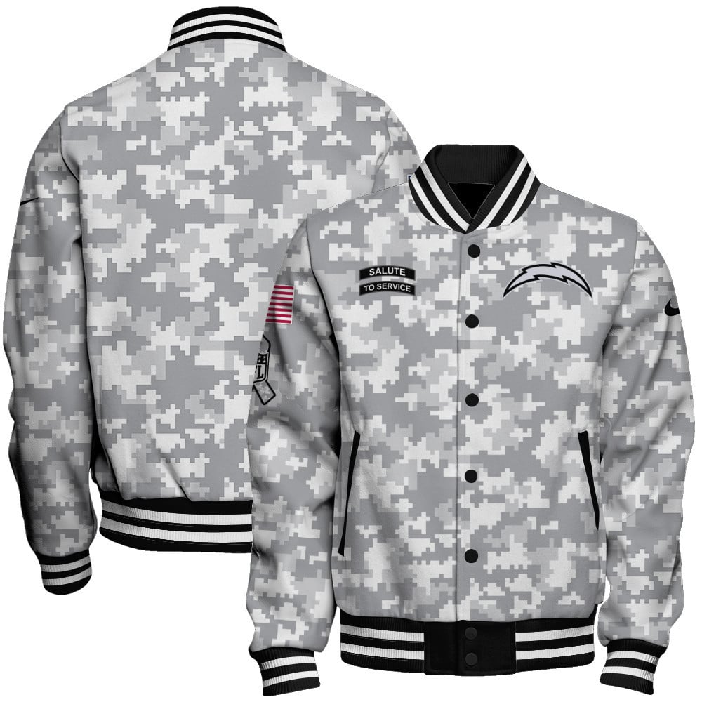 Los Angeles Chargers National Football League Arctic Camo Unisex Varsity Jacket - Famjoys Los Angeles Chargers National Football League Arctic Camo Unisex Varsity Jacket - Famjoys