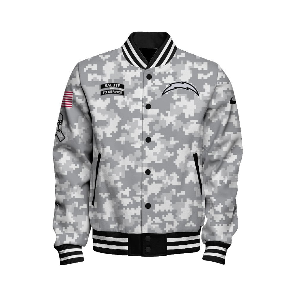 Los Angeles Chargers National Football League Arctic Camo Unisex Varsity Jacket - Famjoys Los Angeles Chargers National Football League Arctic Camo Unisex Varsity Jacket - Famjoys