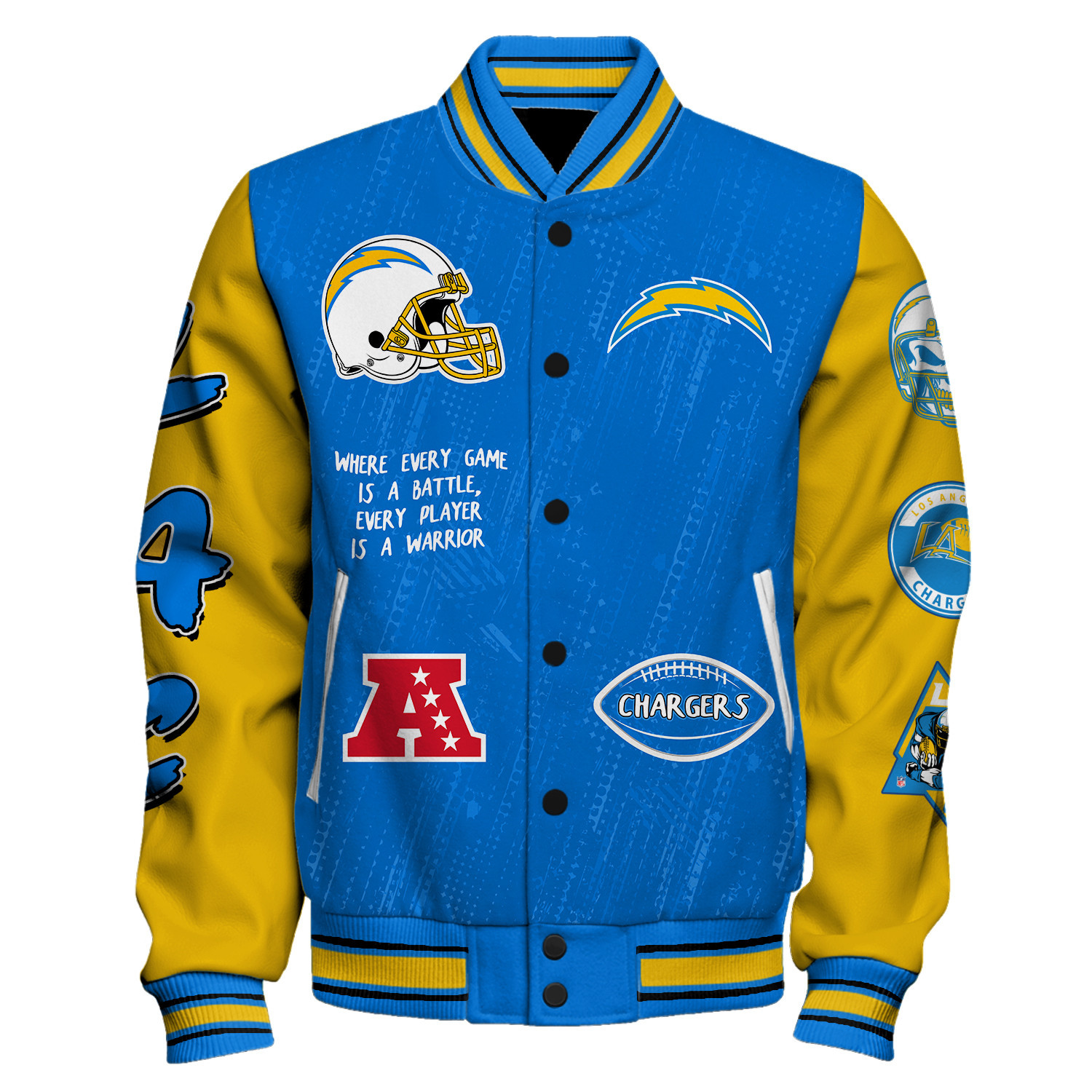 Los Angeles Chargers National Football League Conquer Every Field Unisex Varsity Jacket - Famjoys Los Angeles Chargers National Football League Conquer Every Field Unisex Varsity Jacket - Famjoys