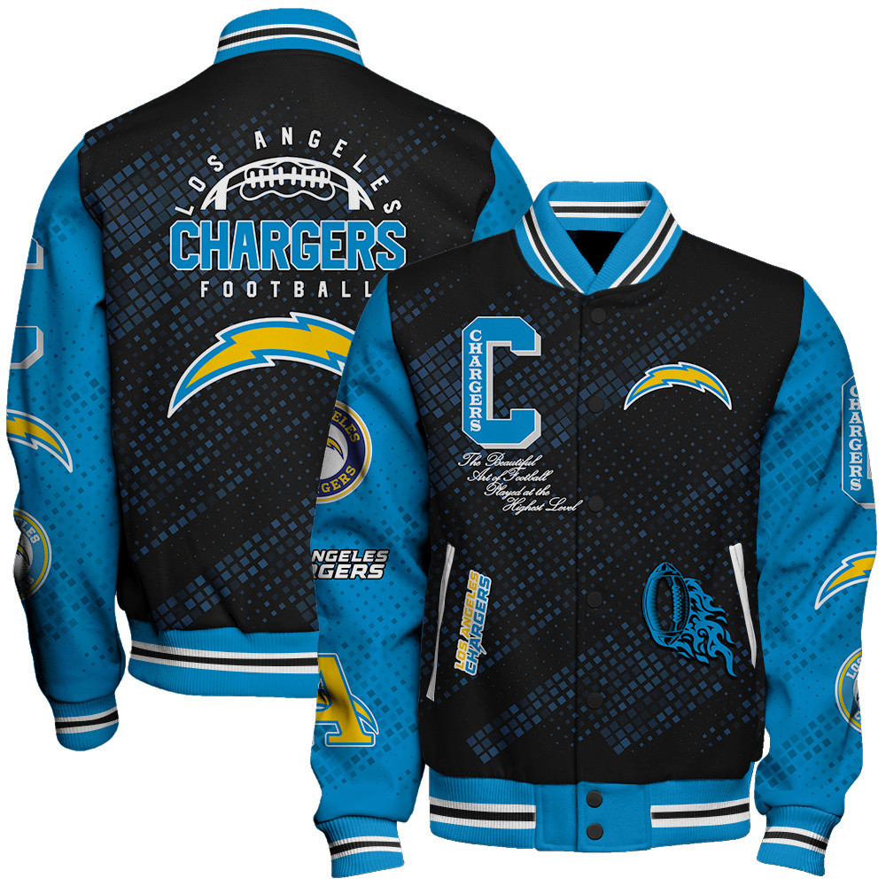 Los Angeles Chargers National Football League Pattern Varsity Jacket V13 - Famjoys Los Angeles Chargers National Football League Pattern Varsity Jacket V13 - Famjoys