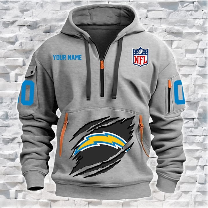 Los Angeles Chargers New Personalized Quarter Zip Hoodie AZBTQZH000081 - Famjoys Los Angeles Chargers New Personalized Quarter Zip Hoodie AZBTQZH000081 - Famjoys