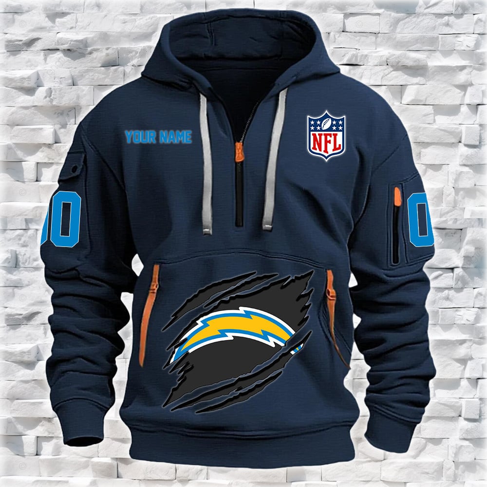 Los Angeles Chargers New Personalized Quarter Zip Hoodie NA004 - Famjoys Los Angeles Chargers New Personalized Quarter Zip Hoodie NA004 - Famjoys