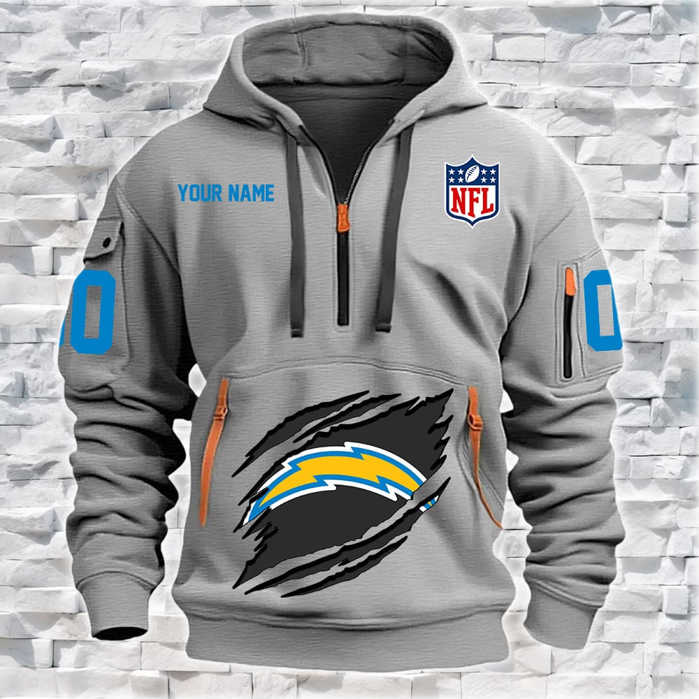 Los Angeles Chargers New Personalized Quarter Zip Hoodie NA004 - Famjoys Los Angeles Chargers New Personalized Quarter Zip Hoodie NA004 - Famjoys