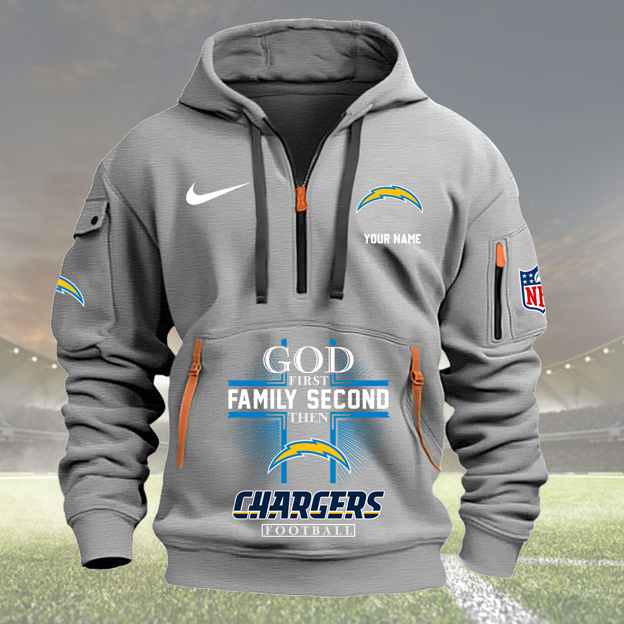 Los Angeles Chargers Personalized Quarter Zip Hoodie New Collection AZBTQZH000267 - Famjoys Los Angeles Chargers Personalized Quarter Zip Hoodie New Collection AZBTQZH000267 - Famjoys