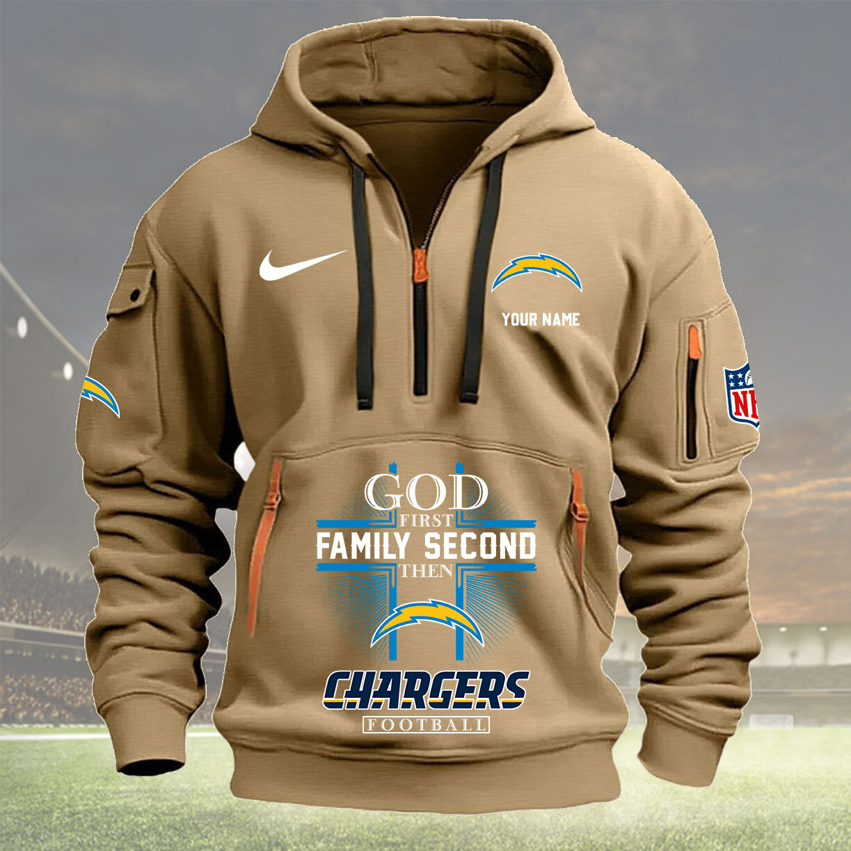 Los Angeles Chargers Personalized Quarter Zip Hoodie New Collection AZBTQZH000267 - Famjoys Los Angeles Chargers Personalized Quarter Zip Hoodie New Collection AZBTQZH000267 - Famjoys