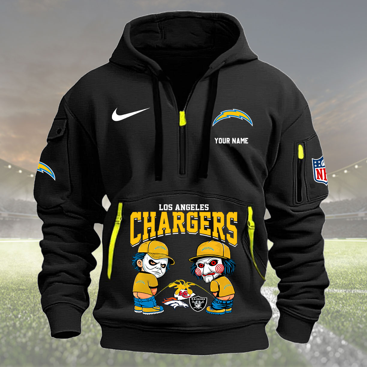 Los Angeles Chargers Personalized Quarter Zip Hoodie New Collection AZBTQZH000301 - Famjoys Los Angeles Chargers Personalized Quarter Zip Hoodie New Collection AZBTQZH000301 - Famjoys