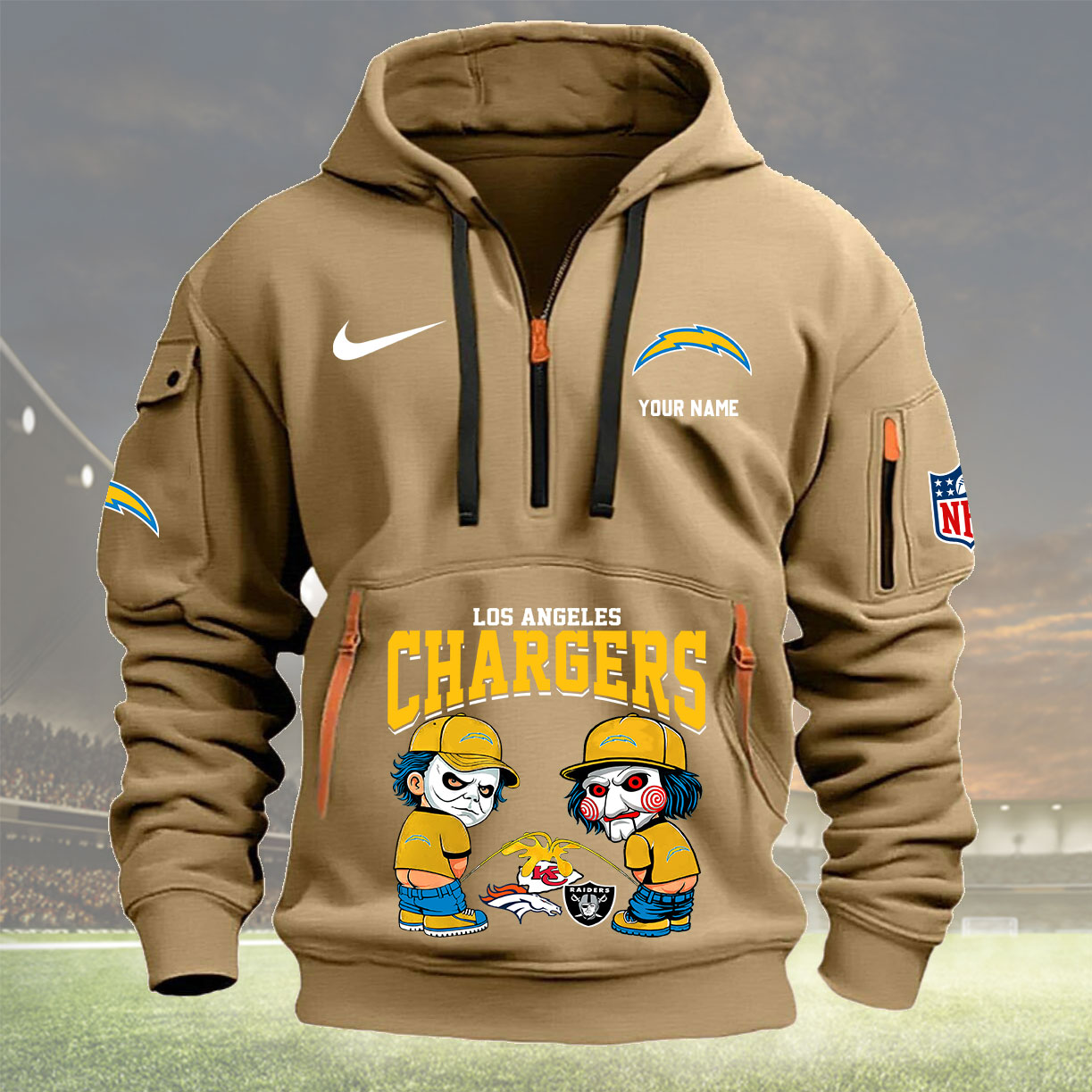 Los Angeles Chargers Personalized Quarter Zip Hoodie New Collection AZBTQZH000301 - Famjoys Los Angeles Chargers Personalized Quarter Zip Hoodie New Collection AZBTQZH000301 - Famjoys