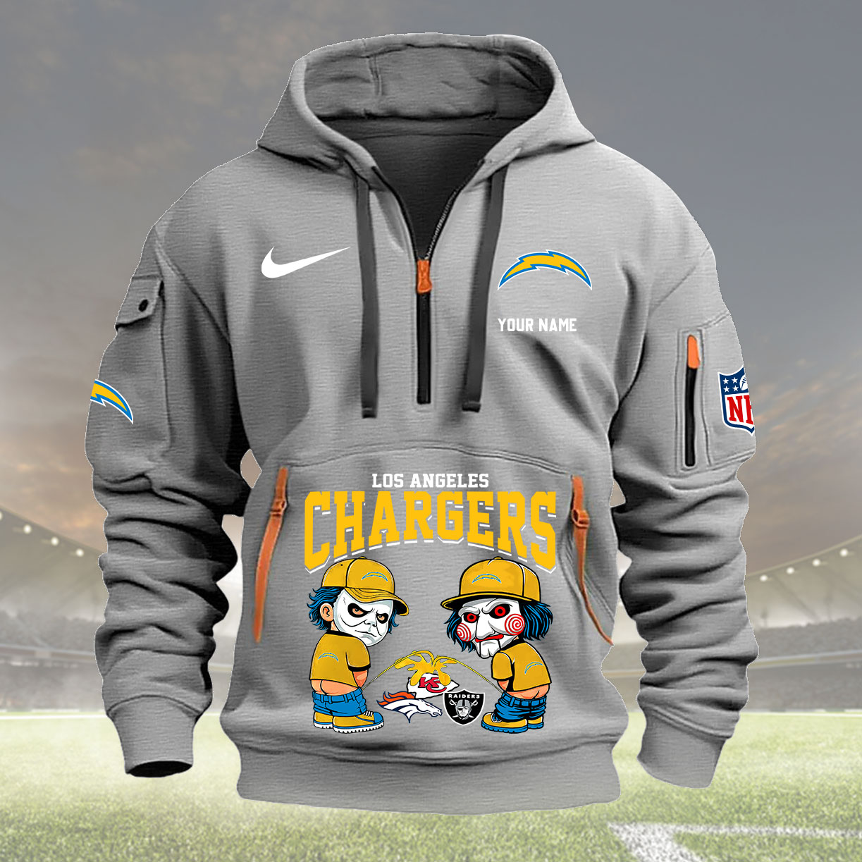 Los Angeles Chargers Personalized Quarter Zip Hoodie New Collection AZBTQZH000301 - Famjoys Los Angeles Chargers Personalized Quarter Zip Hoodie New Collection AZBTQZH000301 - Famjoys