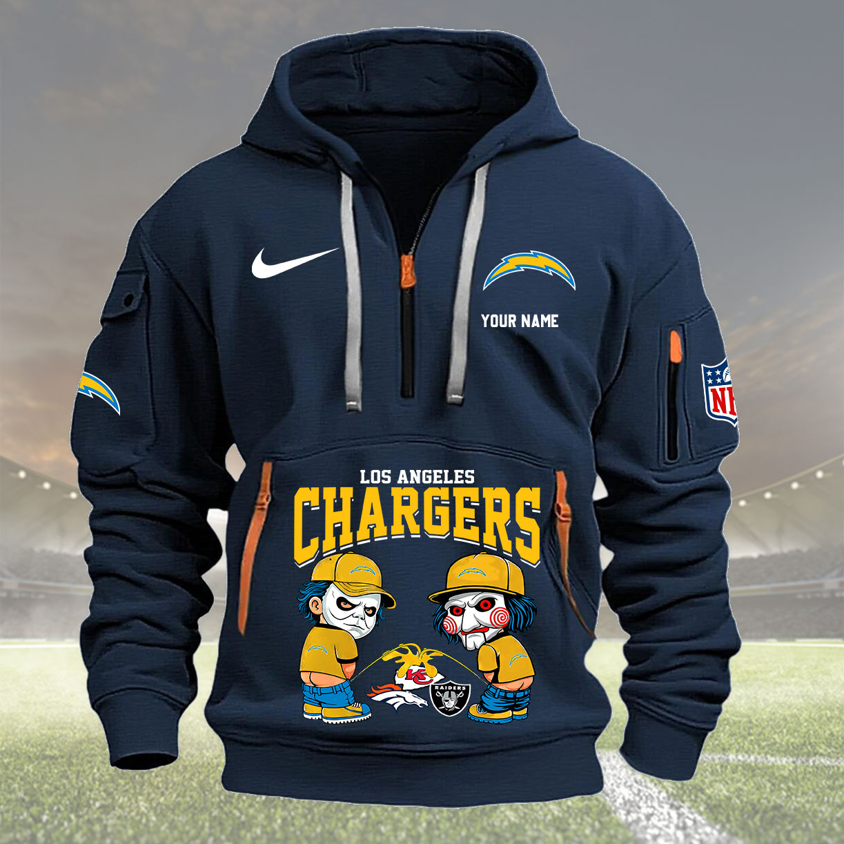 Los Angeles Chargers Personalized Quarter Zip Hoodie New Collection AZBTQZH000301 - Famjoys Los Angeles Chargers Personalized Quarter Zip Hoodie New Collection AZBTQZH000301 - Famjoys
