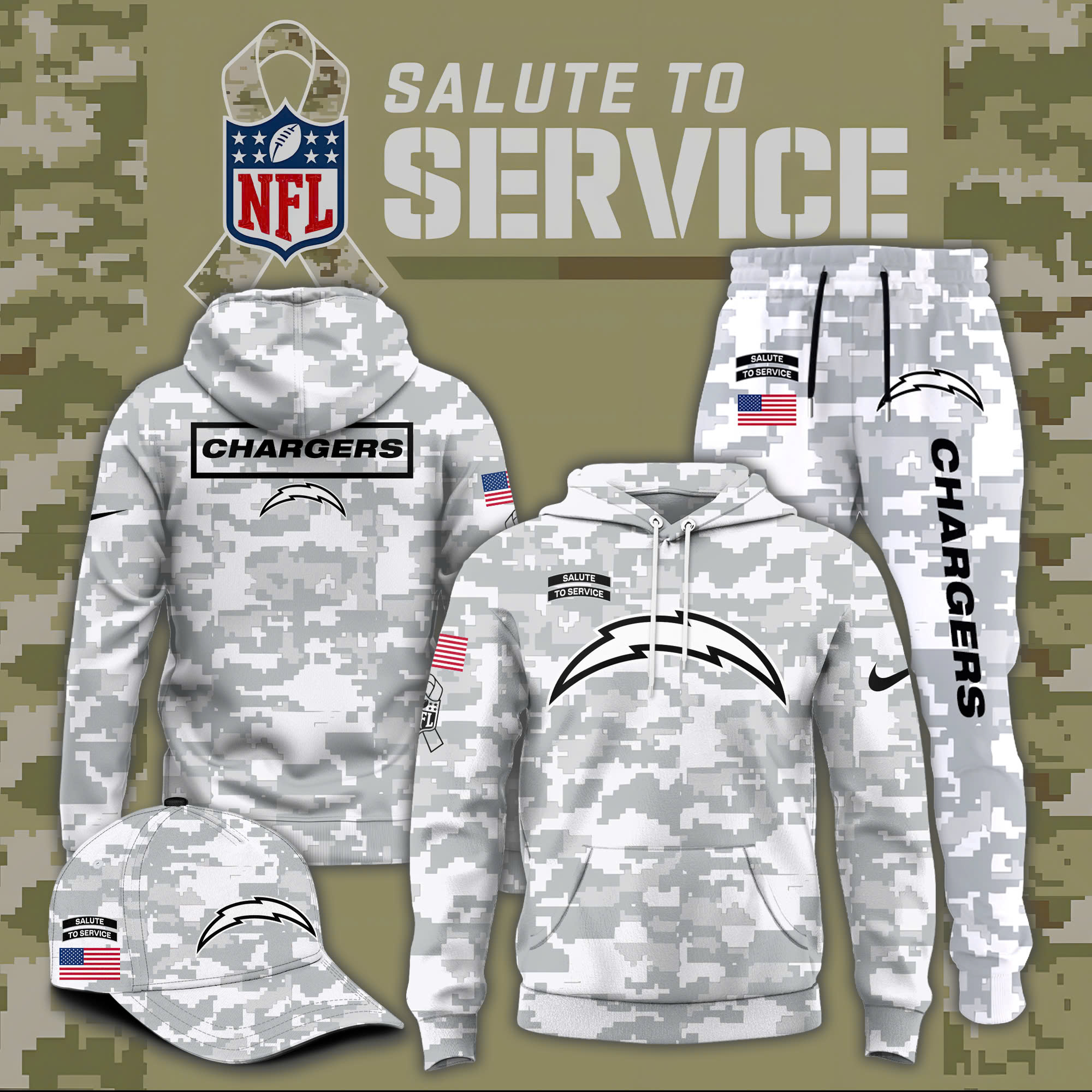 Los Angeles Chargers Salute to Service Club Fleece Pullover Hoodie - Famjoys Los Angeles Chargers Salute to Service Club Fleece Pullover Hoodie - Famjoys
