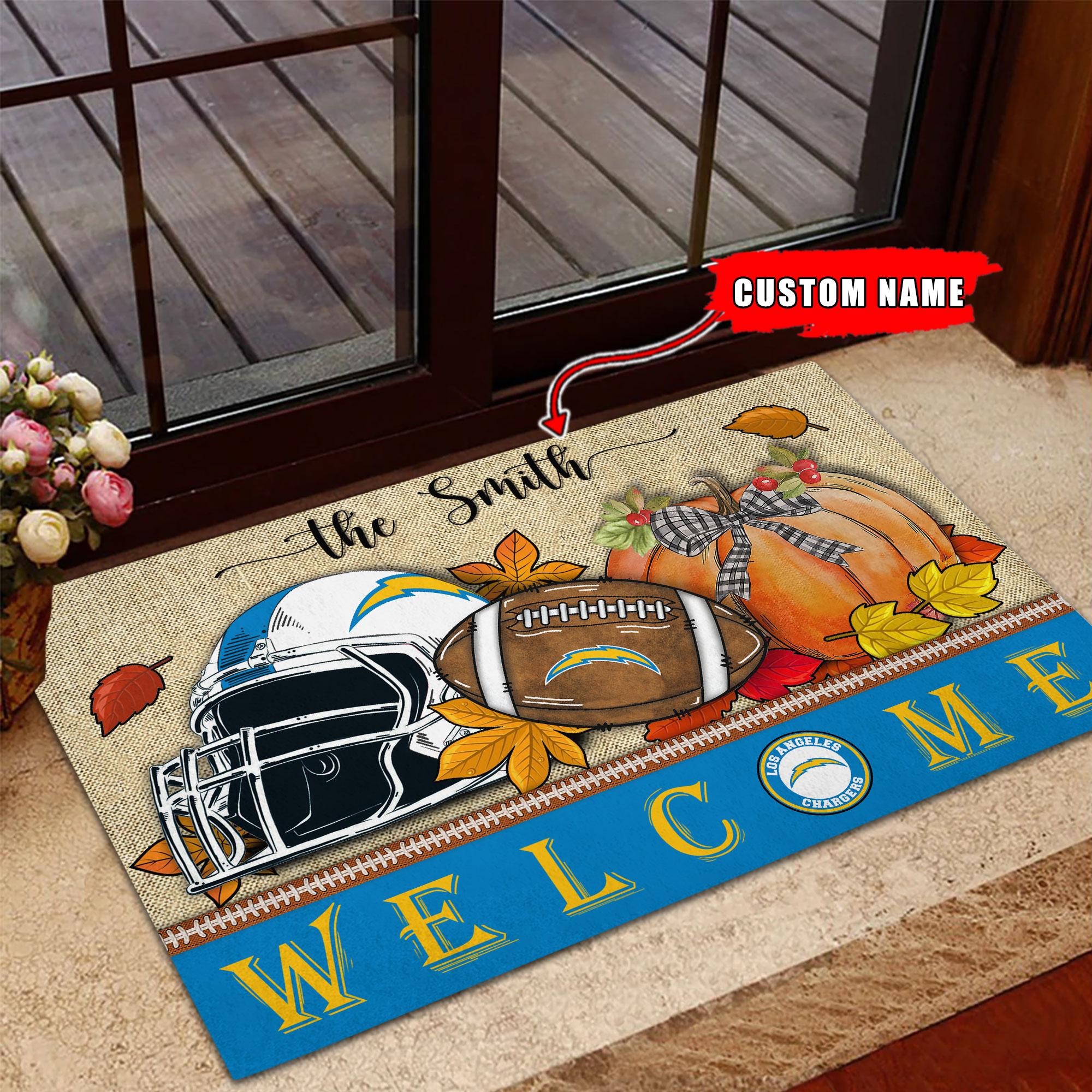 Los Angeles Chargers Welcome Fall Football Doormat - Famjoys Los Angeles Chargers Welcome Fall Football Doormat - Famjoys