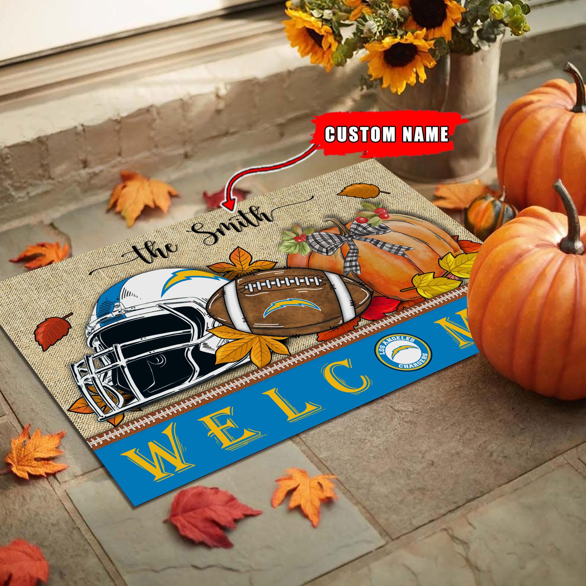 Los Angeles Chargers Welcome Fall Football Doormat - Famjoys Los Angeles Chargers Welcome Fall Football Doormat - Famjoys