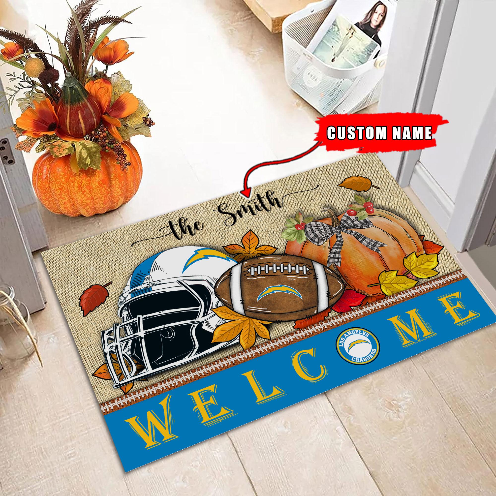 Los Angeles Chargers Welcome Fall Football Doormat - Famjoys Los Angeles Chargers Welcome Fall Football Doormat - Famjoys