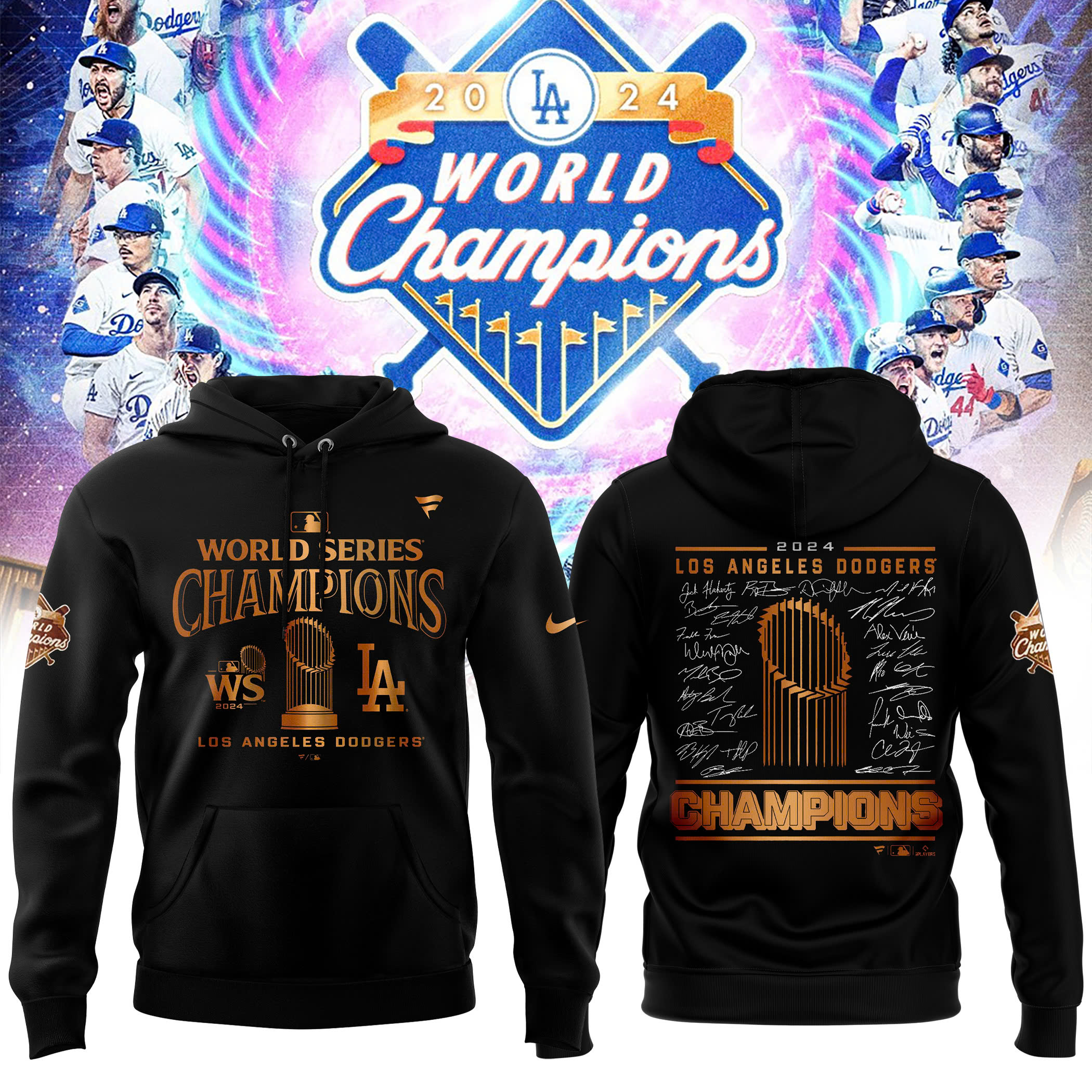 Los Angeles Dodgers Black World Series Champions Hoodie - Famjoys Los Angeles Dodgers Black World Series Champions Hoodie - Famjoys