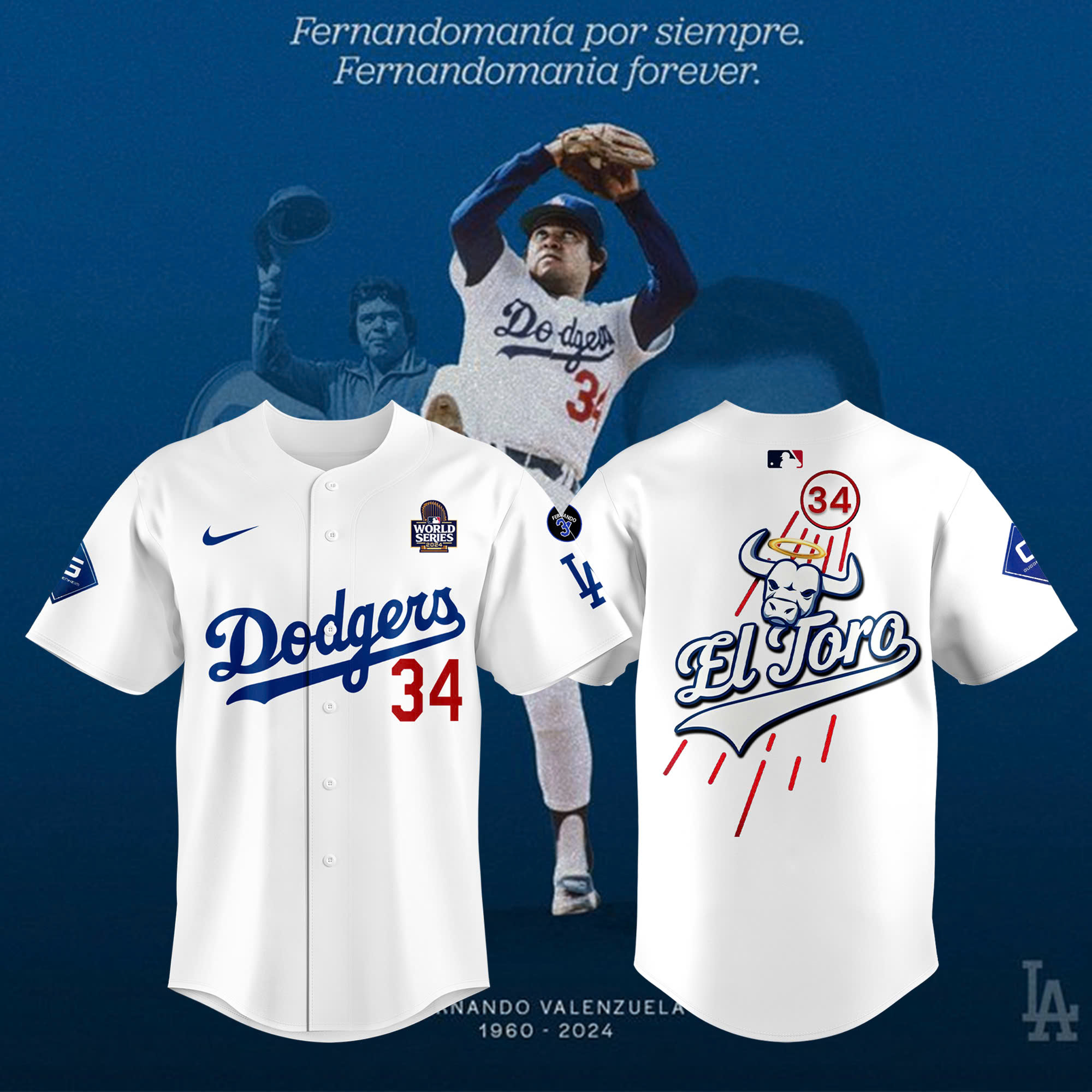 Los Angeles Dodgers' Fernando Valenzuela: EL Toro FOREVER 34 Special Jersey - Famjoys Los Angeles Dodgers' Fernando Valenzuela: EL Toro FOREVER 34 Special Jersey - Famjoys