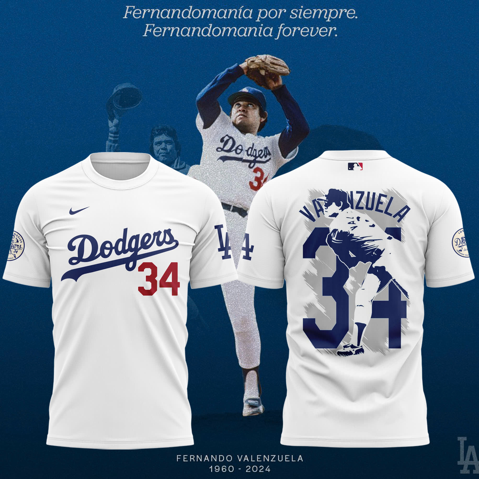 Los Angeles Dodgers' Fernando Valenzuela FOREVER 34 Special Tee - Famjoys Los Angeles Dodgers' Fernando Valenzuela FOREVER 34 Special Tee - Famjoys