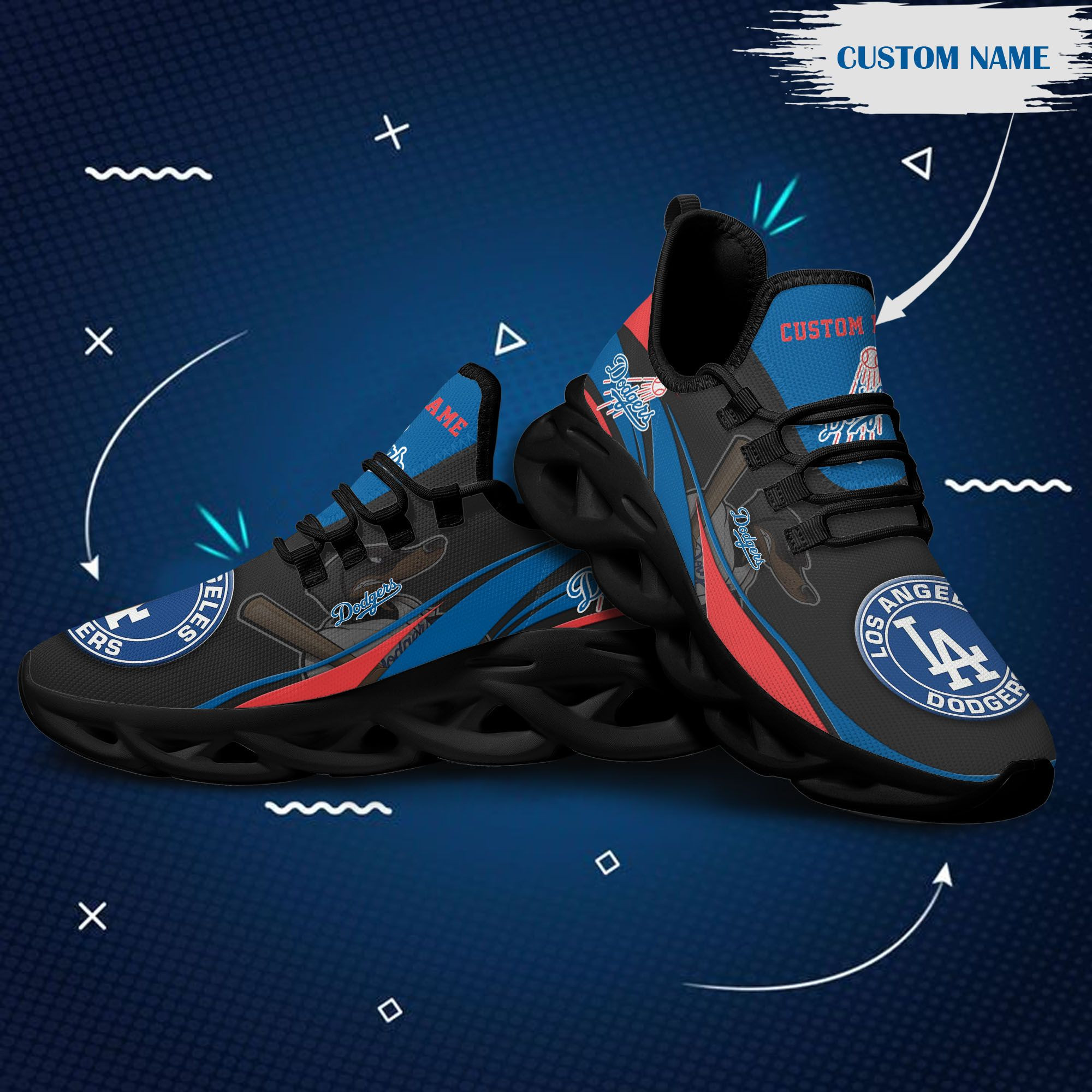 Los Angeles Dodgers Mascot Custom Name Personalized Max Soul Sneakers Running Sports - Famjoys Los Angeles Dodgers Mascot Custom Name Personalized Max Soul Sneakers Running Sports - Famjoys