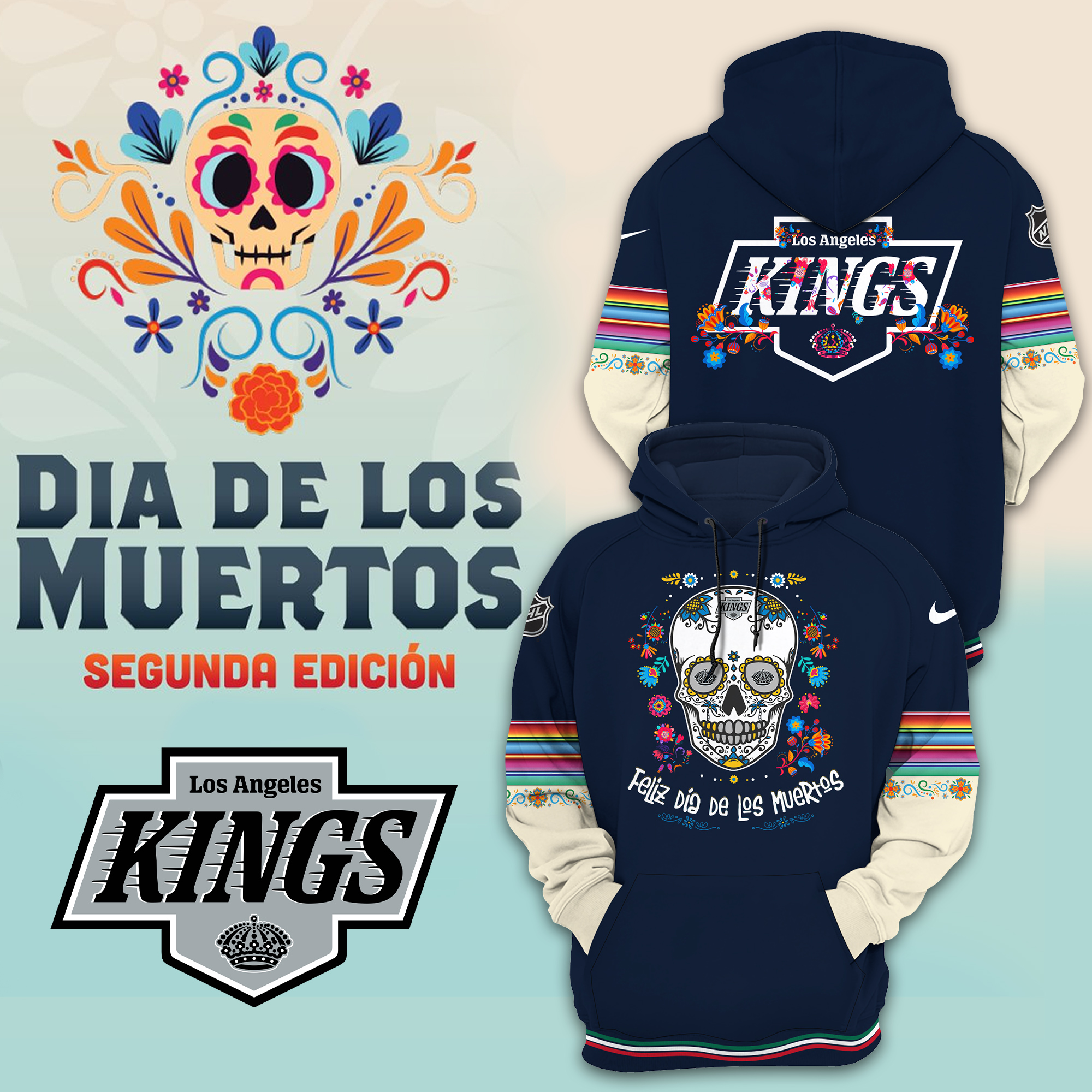 Los Angeles Kings NHL Dia De Los Muertos Premium Pullover Hoodie - Famjoys Los Angeles Kings NHL Dia De Los Muertos Premium Pullover Hoodie - Famjoys