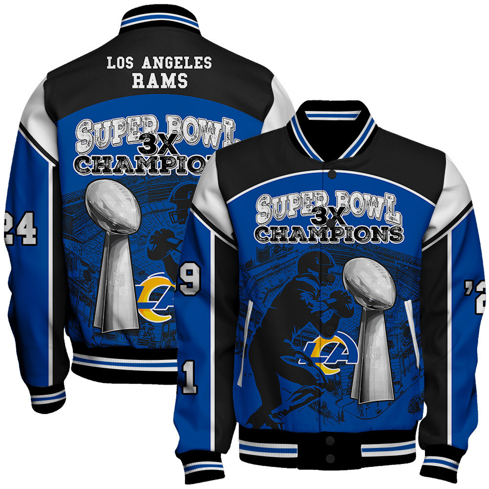 Los Angeles Rams 3X Super Bowl Champions Varsity Jacket - Famjoys Los Angeles Rams 3X Super Bowl Champions Varsity Jacket - Famjoys